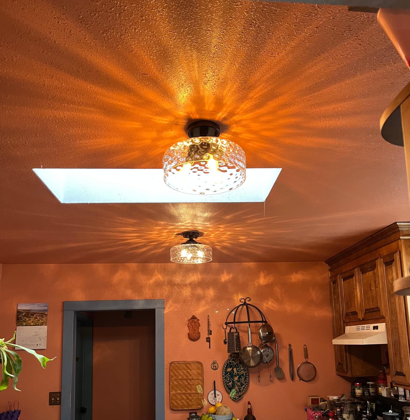 Daunton Small Semi Flush Mount Ceiling Light Fixture, Vintage Matte Black Close to Ceiling Lighting with Etched Glass Shade for Hallway, Kitchen, Entryway customer photo 1