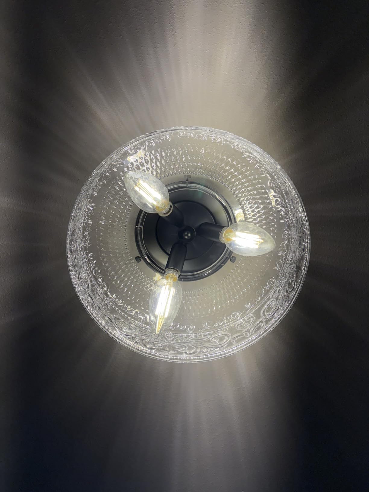 Daunton Small Semi Flush Mount Ceiling Light Fixture, Vintage Matte Black Close to Ceiling Lighting with Etched Glass Shade for Hallway, Kitchen, Entryway customer photo 2