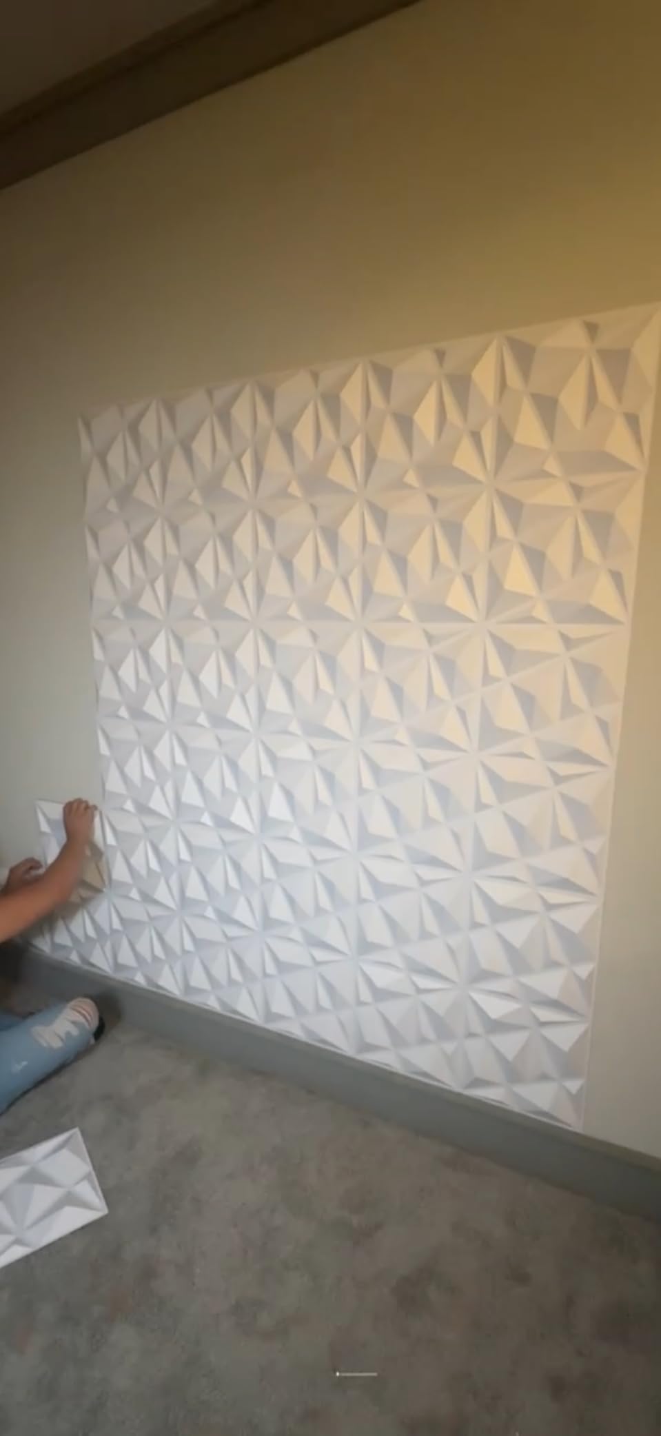 MIX3D 33 Pack 3D Wall Panels, Modern Diamond Textured Design for Interior Wall Decor in Living Room Bedroom Game Room Office Hotel, White, 12'' x 12'' Cover 32 Sq. Ft customer photo 1