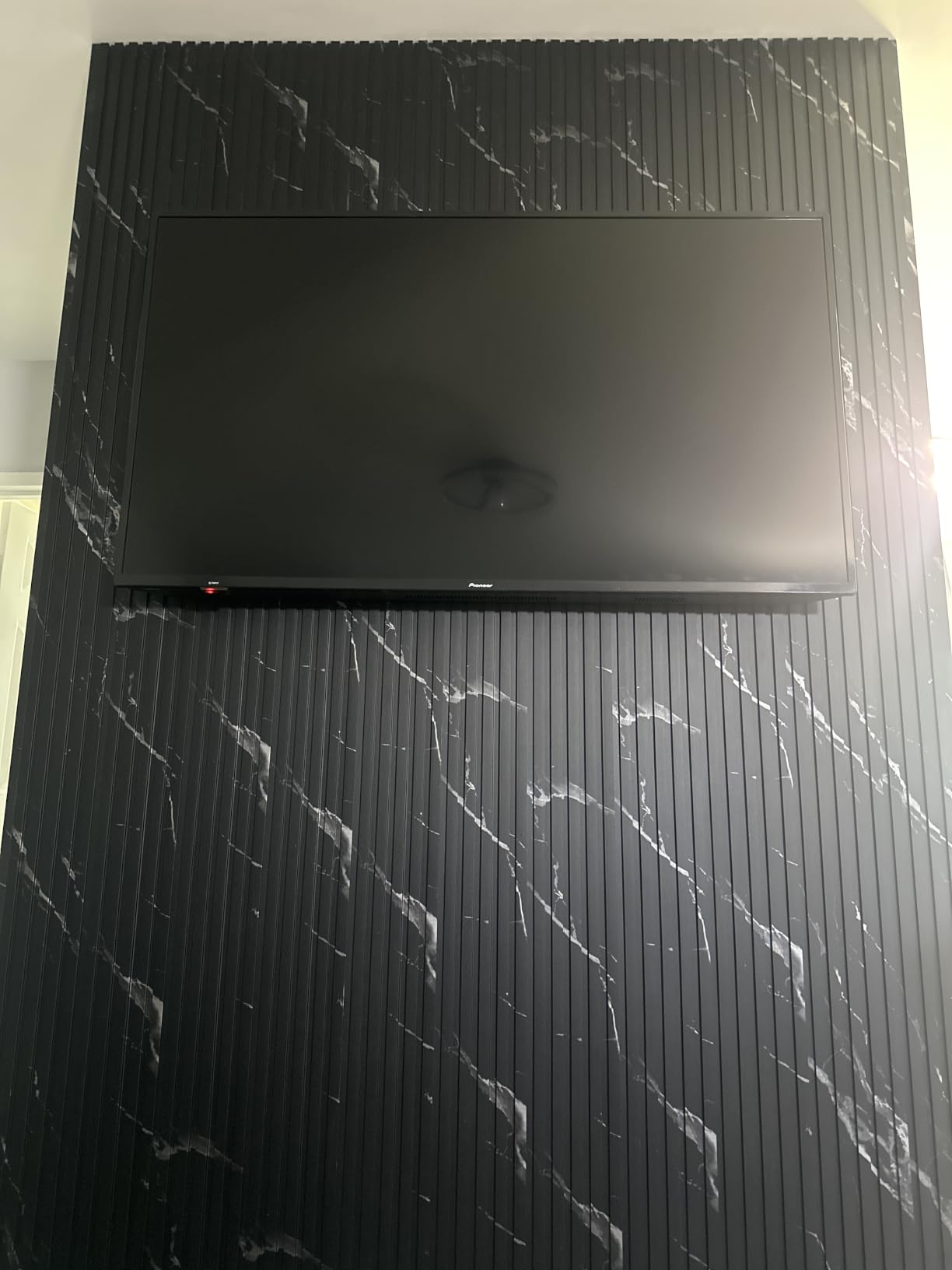 OUZUGIE WPC Acoustic Slat Wall Paneling, 8-Pack 96 x 6 Inches | 3D Wall Panels for Interior Wall Decor, Living Room, TV Background, Study Room, Office Spaces, Bedroom, High Grille (Black Marble) customer photo 2