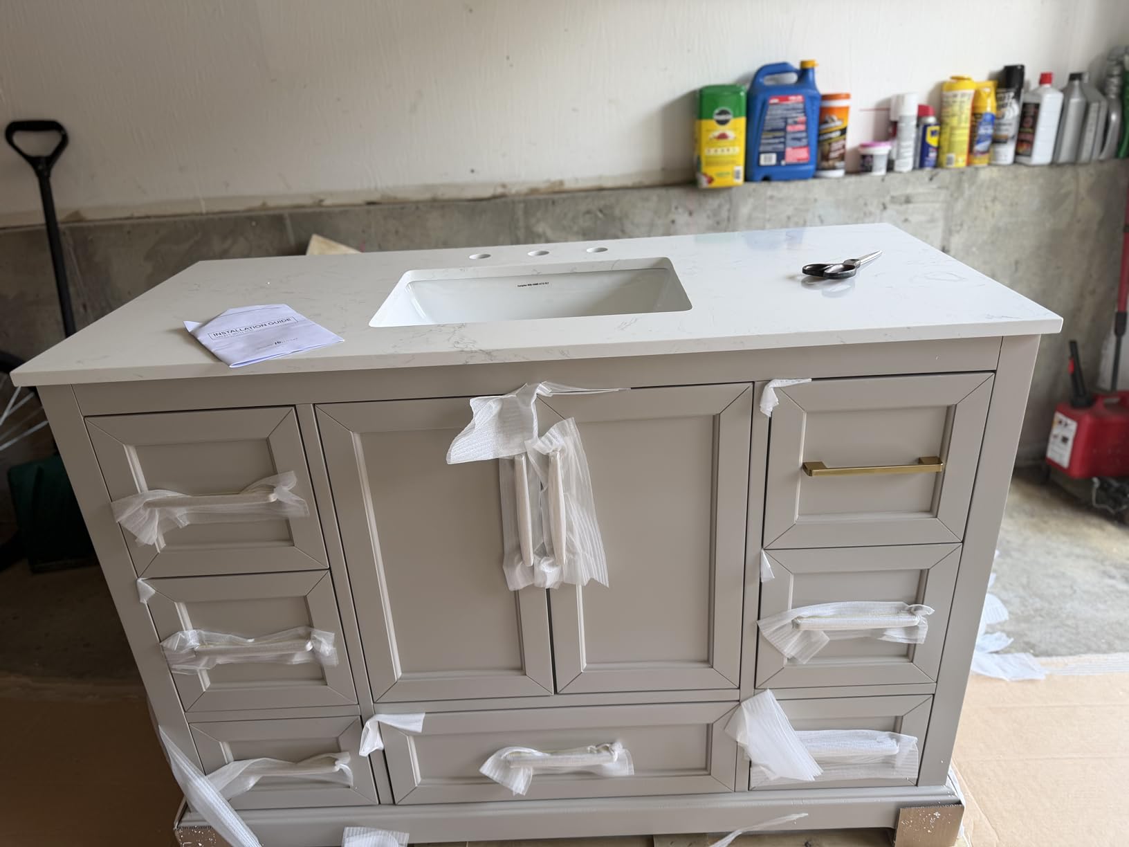 36 Inch Bathroom Vanity with Sink Combo, Solid Wood Frame with Marble Top & Backsplash, Fully-Assembled with Soft-Closing Doors & 4 Drawers, Greige customer photo 1