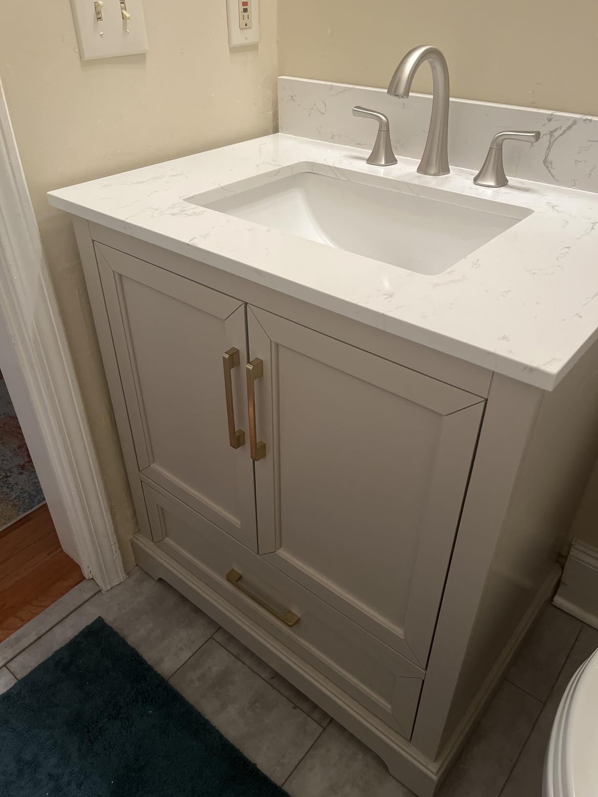 36 Inch Bathroom Vanity with Sink Combo, Solid Wood Frame with Marble Top & Backsplash, Fully-Assembled with Soft-Closing Doors & 4 Drawers, Greige customer photo 2