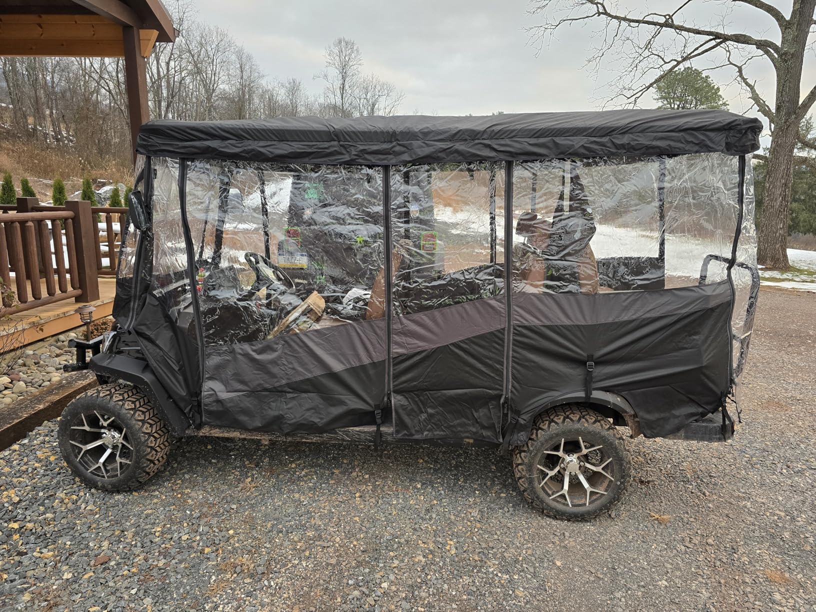KEMIMOTO Golf Cart Enclosure, 6 Passenger Golf Cart Rain Cover | 600D Waterproof Driving Enclosure with Clear PVC Windshield for Extended Roof Golf customer photo 1
