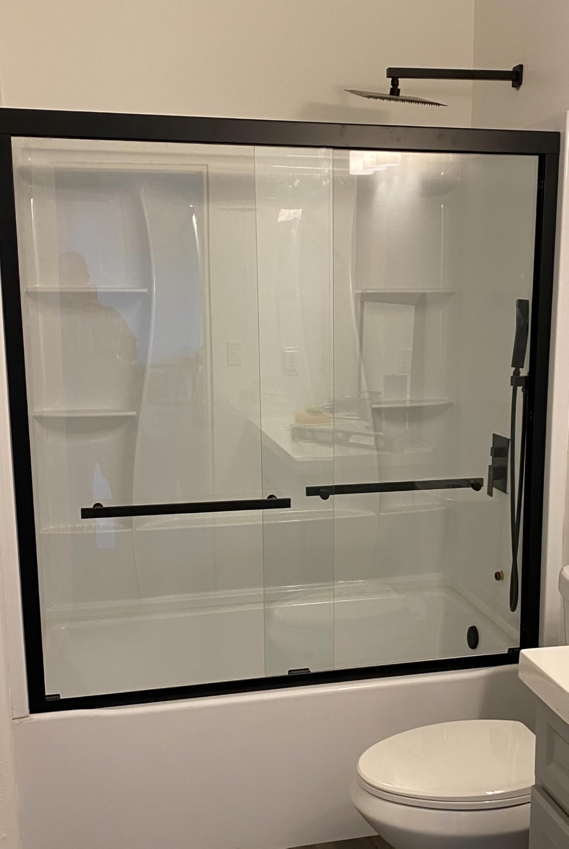 Semi-Frameless Double Sliding Glass Shower Door 56-60x72 Matte Black | 1/4 (6mm) SGCC Tempered Glass Bathroom Sliding Door, 304 Stainless Steel Hardware, Easy-to-Clean customer photo 1