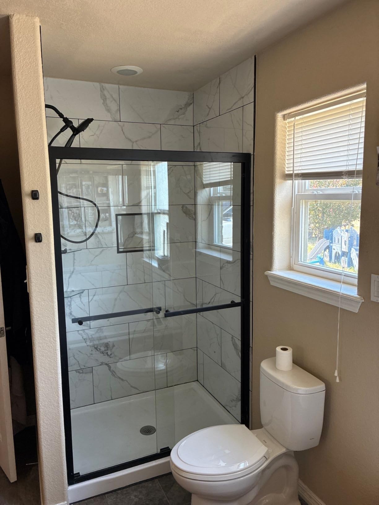 Semi-Frameless Double Sliding Glass Shower Door 56-60x72 Matte Black | 1/4 (6mm) SGCC Tempered Glass Bathroom Sliding Door, 304 Stainless Steel Hardware, Easy-to-Clean customer photo 2
