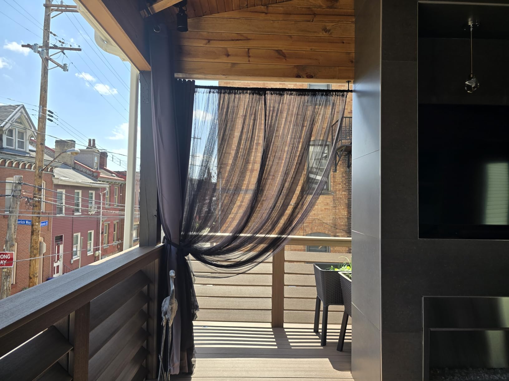 Extra Wide Outdoor Curtains Waterproof Black Voile Mesh Screen Lightweight Privacy Bug Netting for Patio Porch Balcony Pergola Terrace, W125 x L98 inch per Panel, 2 Panels customer photo 2