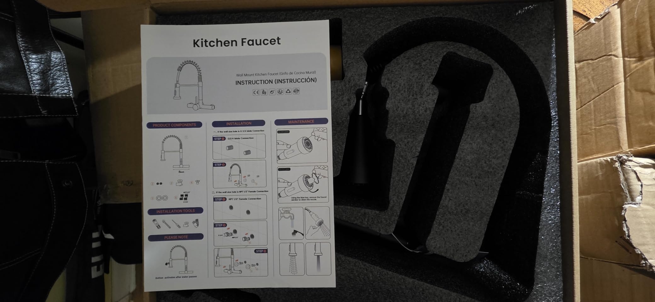 Matte Black Wall Mount Kitchen Faucet Single Handles, 8 Inch Center Wall Commercial Utility Sink Faucet with Pull Out Sprayer 3 Modes customer photo 1