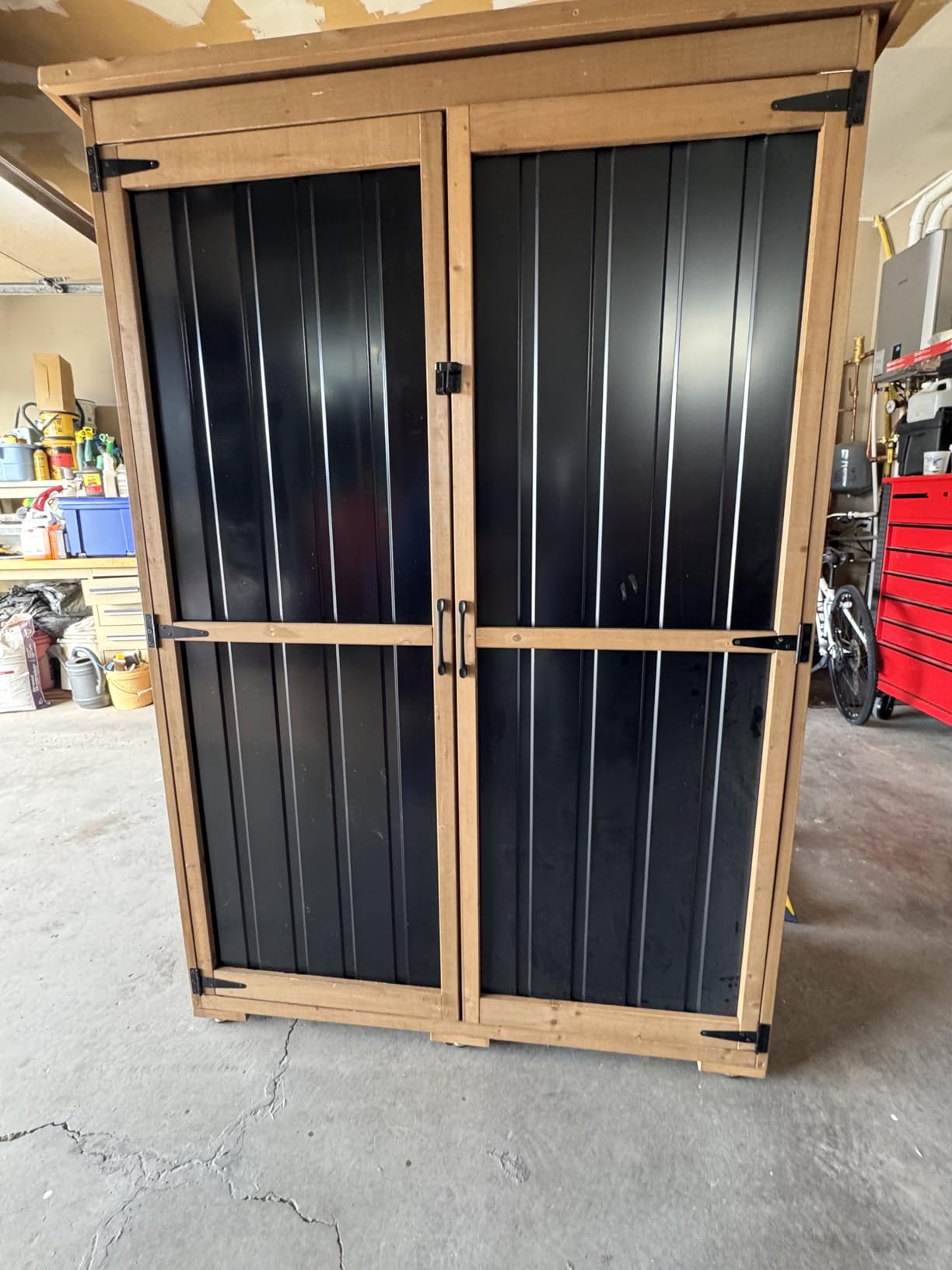 PetsCosset Weatherproof Outdoor Storage Cabinet with Lockable Doors, Wood & Metal Garden Storage Shed Patio Storage Box for Tools & Lawn Equipment, Pool Accessories customer photo 1
