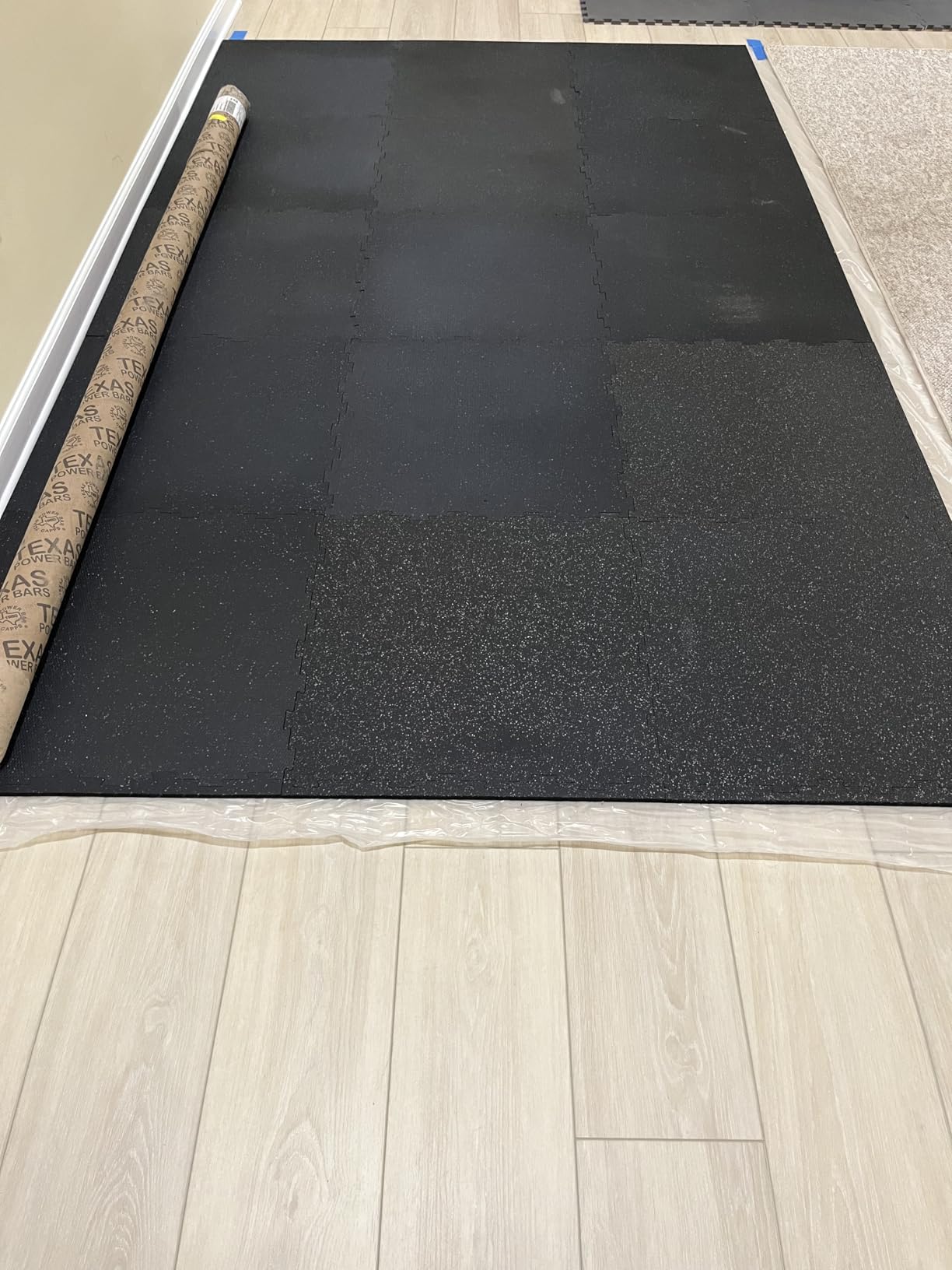 Interlocking Rubber Floor Tiles - Heavy Duty 100% Rubber Gym Flooring for Home Gym, Garage, Workout Room, Equipment Mats, Indoor/Outdoor Mats, Gray Fleck 4-Pack (4, Black, 22.5