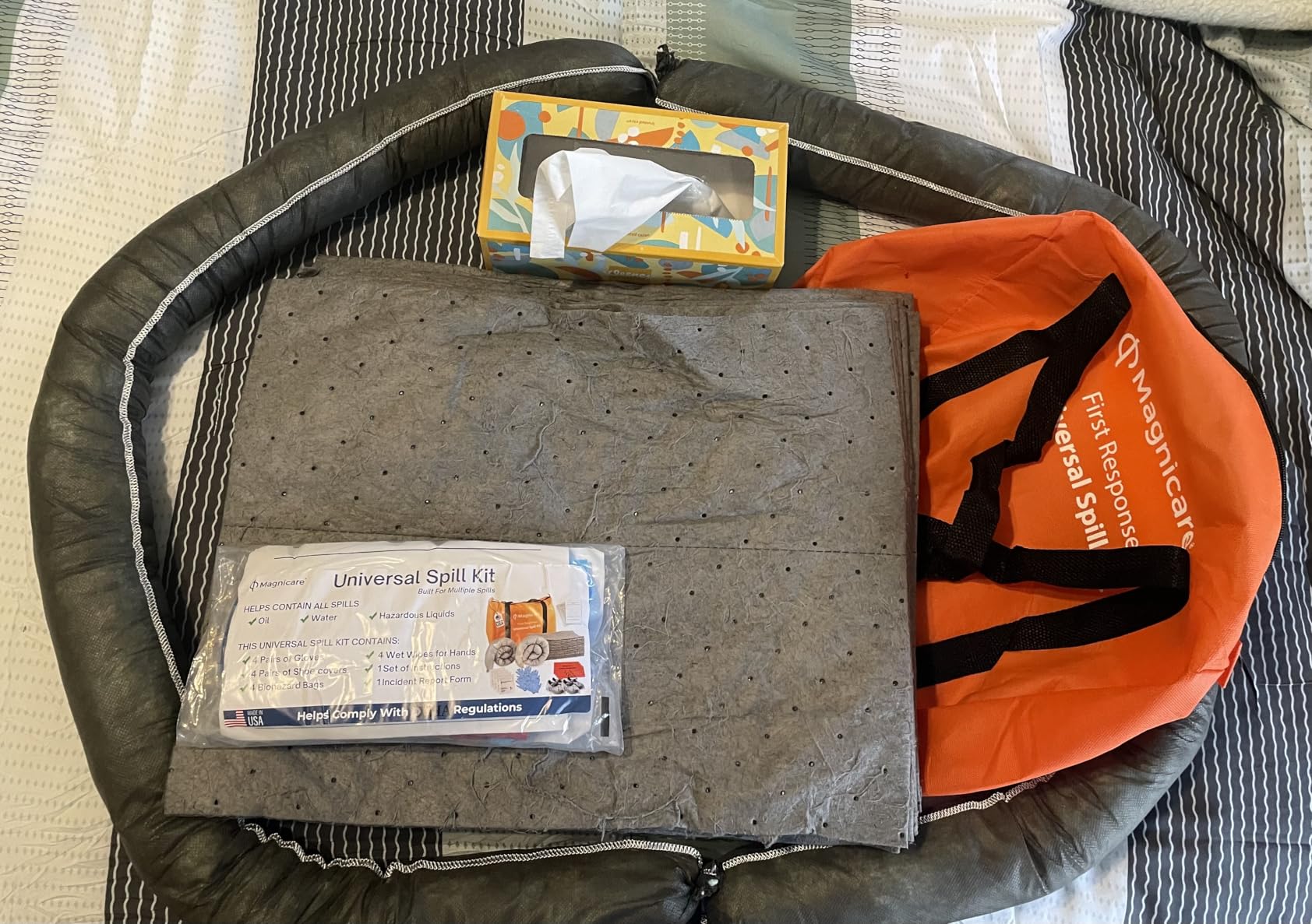 Universal Spill Kit OSHA Approved| 2 Pack - Biohazard Clean up Kit for Oil, Water & Chemicals | Absorbent Pads, Socks, PPE, Biohazard Bags in Bright Orange Duffel Bag - 2 Pack customer photo 2