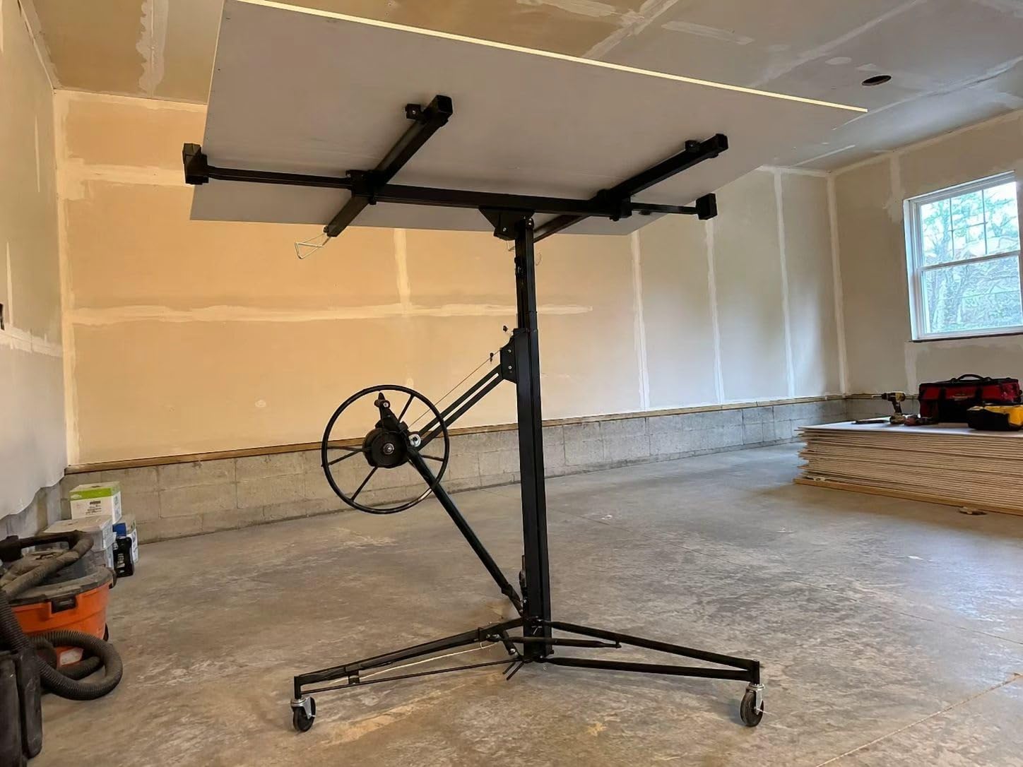 16FT Drywall Lift Sheetrock Lift, Panel Hoist with 4 Lockable Wheels for Ceiling, Drywall Rolling Lifter Panel, 150LBS Drywall Jack Lift for Home & Commercial Use, Red customer photo 1