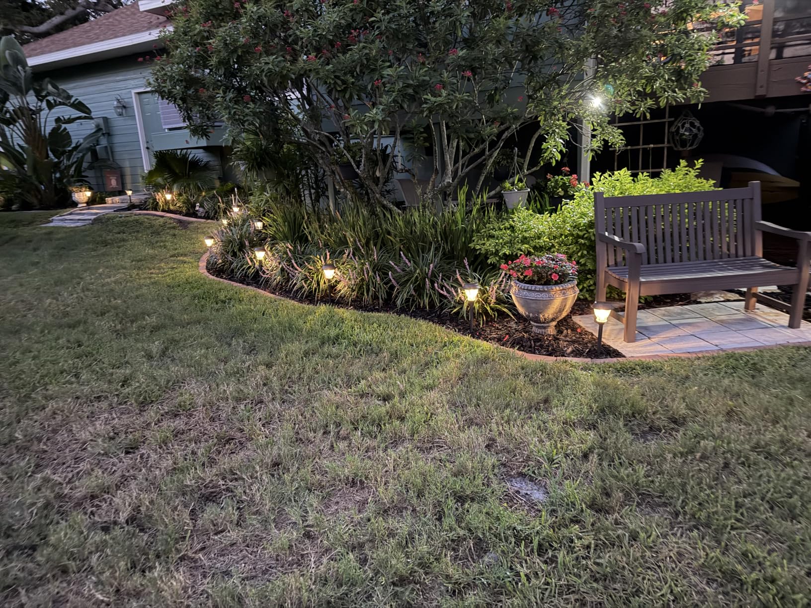 XMCOSY+ Solar Pathway Lights Outdoor, Warm White Landscape Lighting, 8 Pack | Crackled Glass Metal Garden Lights, IP65 Waterproof, Soft 2700K LED, Auto On/Off Landscape Lights for Path, Yard, Walkway customer photo 1