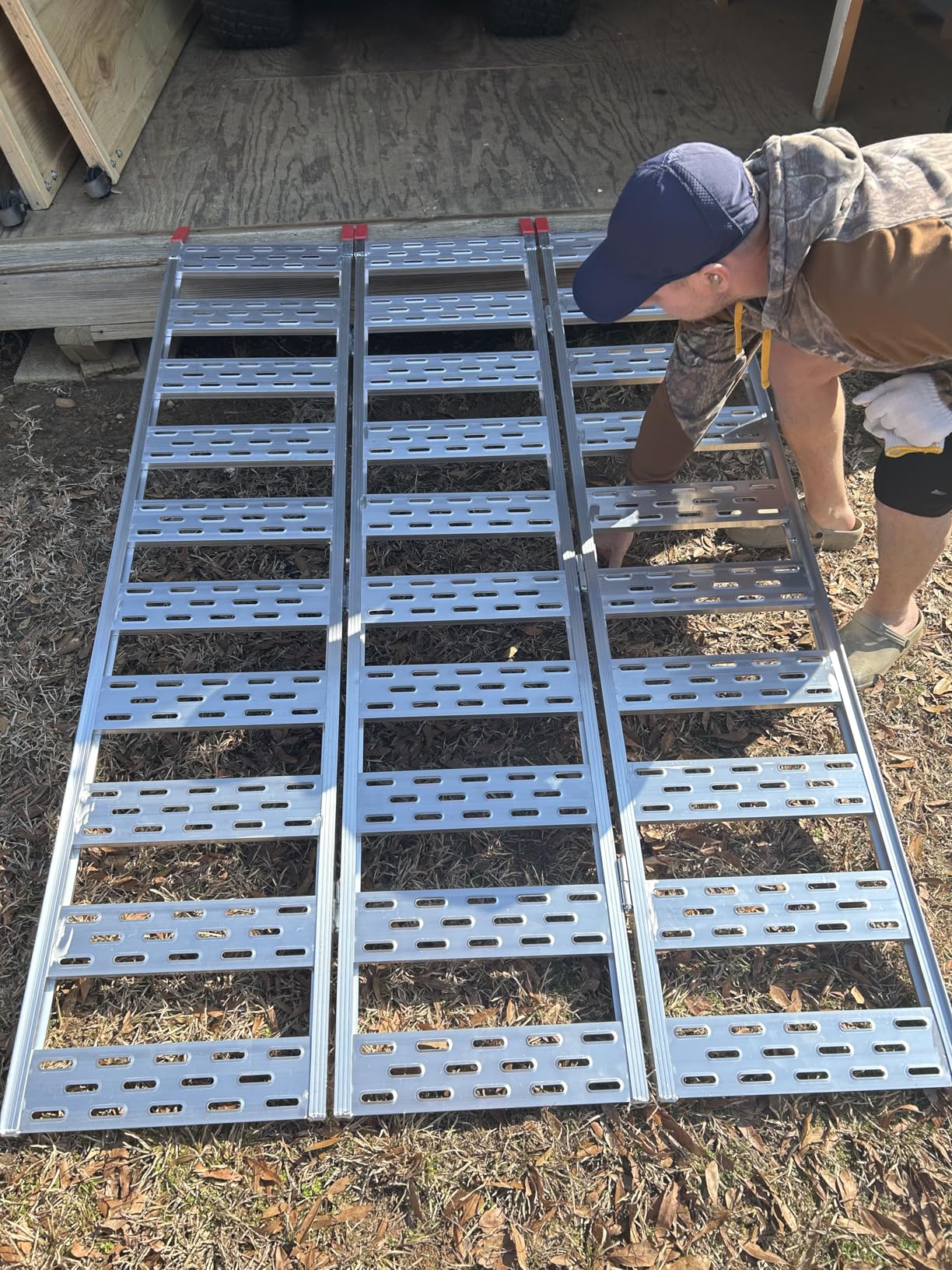 1500LBS Aluminum Tri-Fold Ramp for Pickup Trucks ATV 76x50in | Aluminum ATV ramps for pickup trucks, with anti-slip treads load straps, fits pickup trucks, trailers, motorcycles, utv customer photo 1