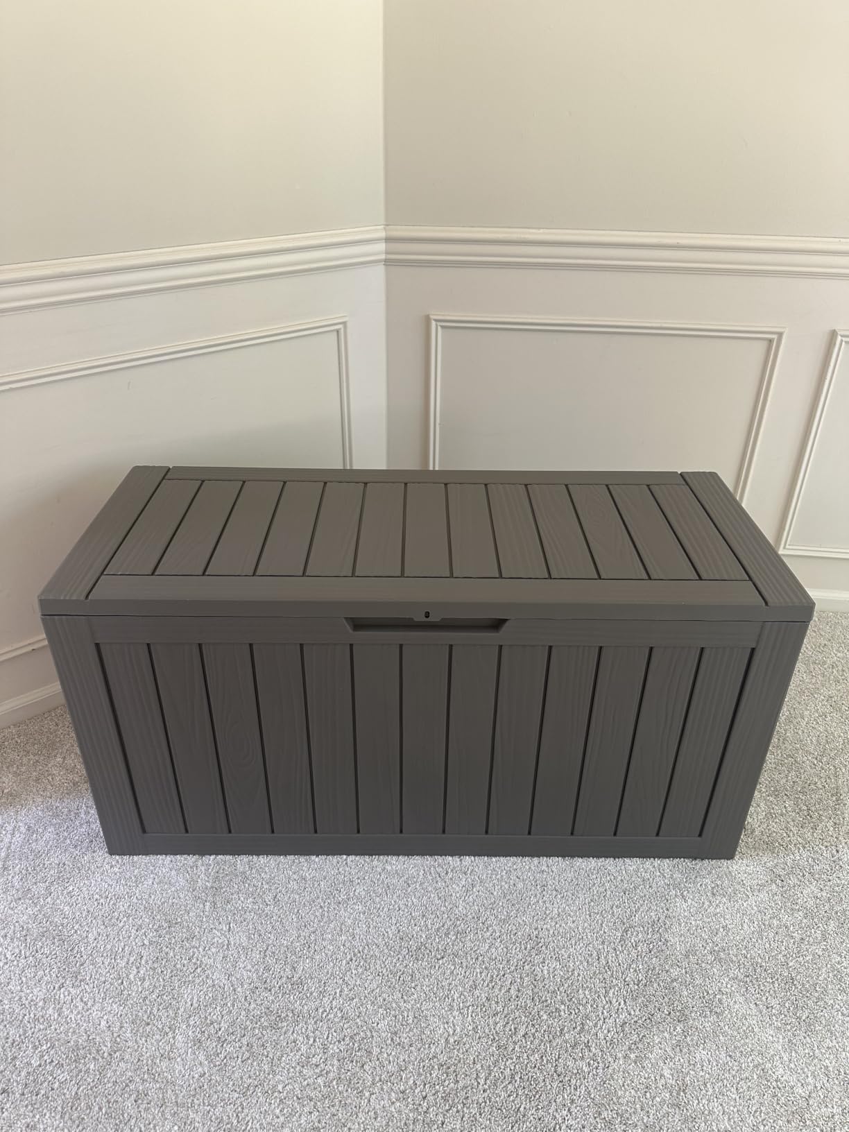 Fancyango 150 Gallon Outdoor Deck Box Waterproof, Large Storage Box for Patio, Resin Storage Bench Lockable for Garden Tools, Package Delivery, Grey customer photo 1