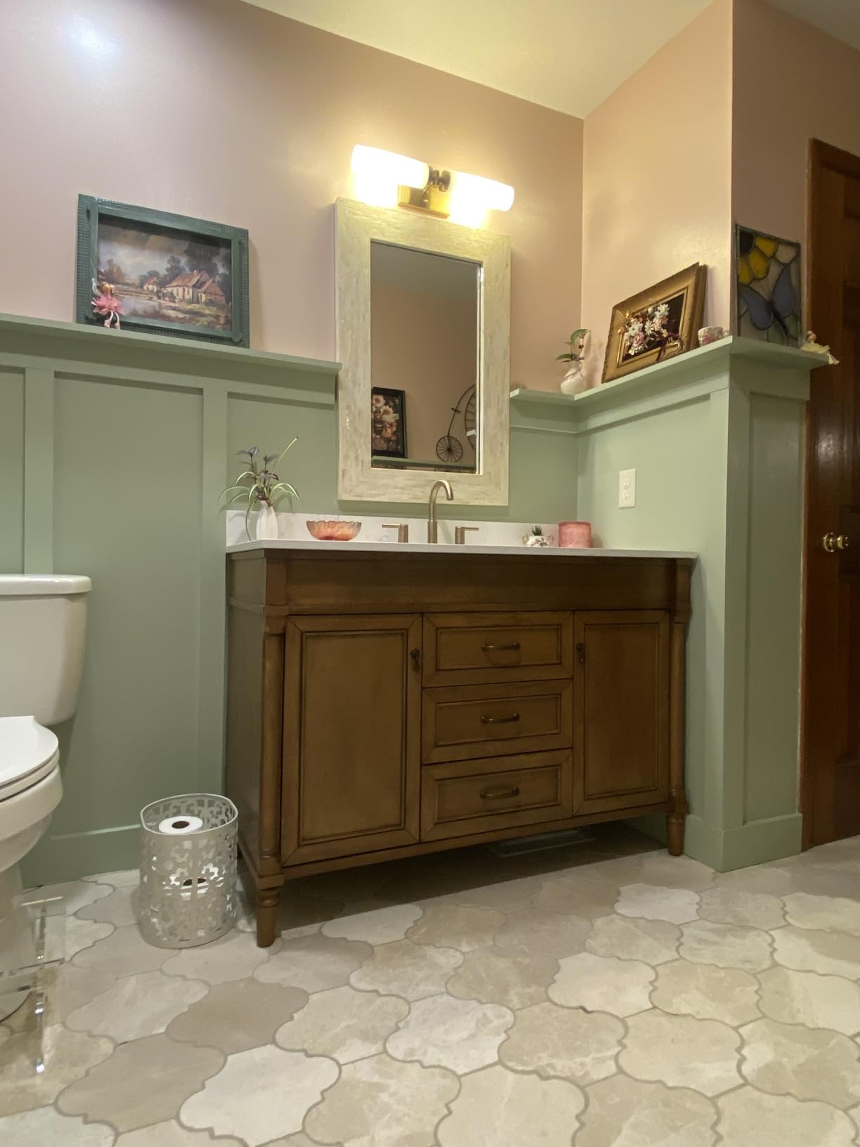 60 Inch Bathroom Vanity with Sink Combo, Classic Cabinet with Countertop & Backsplash, Solid Wood with Soft Closing Doors & Dovetail Drawers, Ceramic Sink, Light Walnut customer photo 2