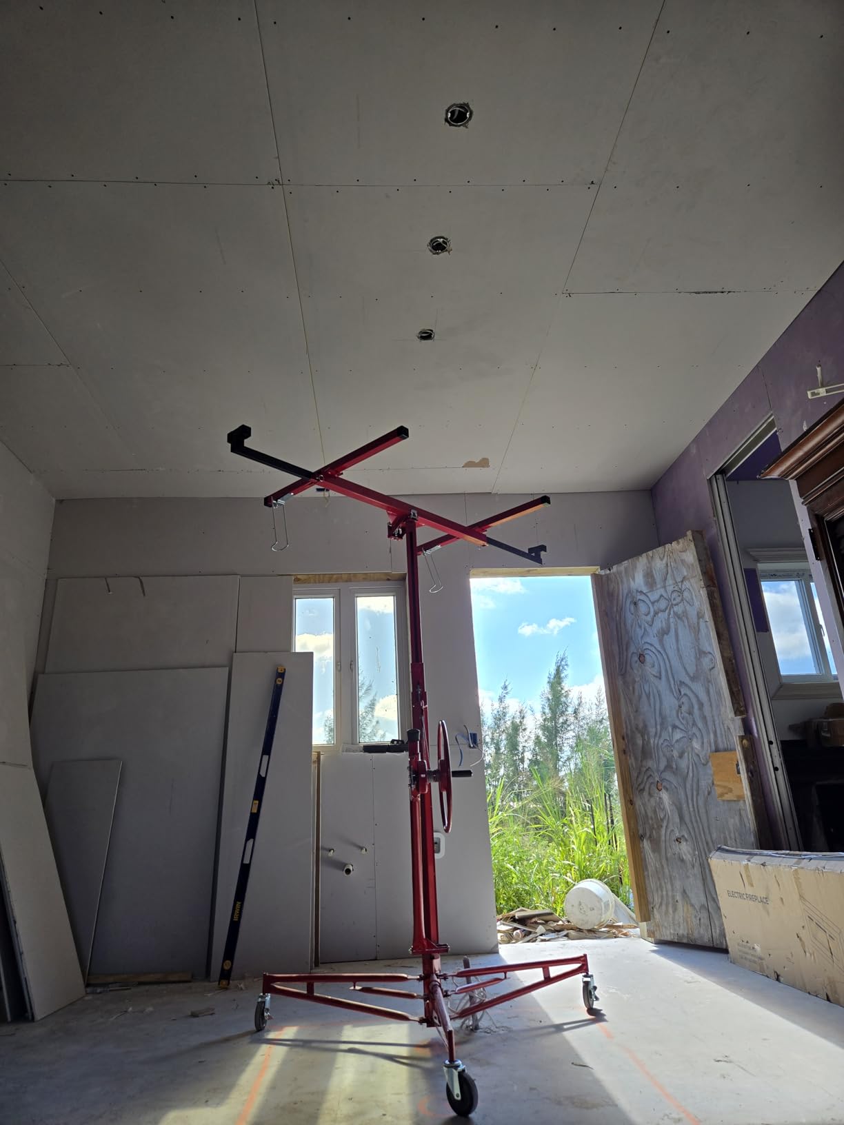 Rovibek 11FT Drywall Lift, Drywall Jack Lift for Ceiling, 360 Degree Adjustable Drywall Panel Hoist, 150LBS Heavy Duty Drywall Lifter, Foldable Sheetrock Lift, Drywall Lift for Home Improvement (Yellow) customer photo 1