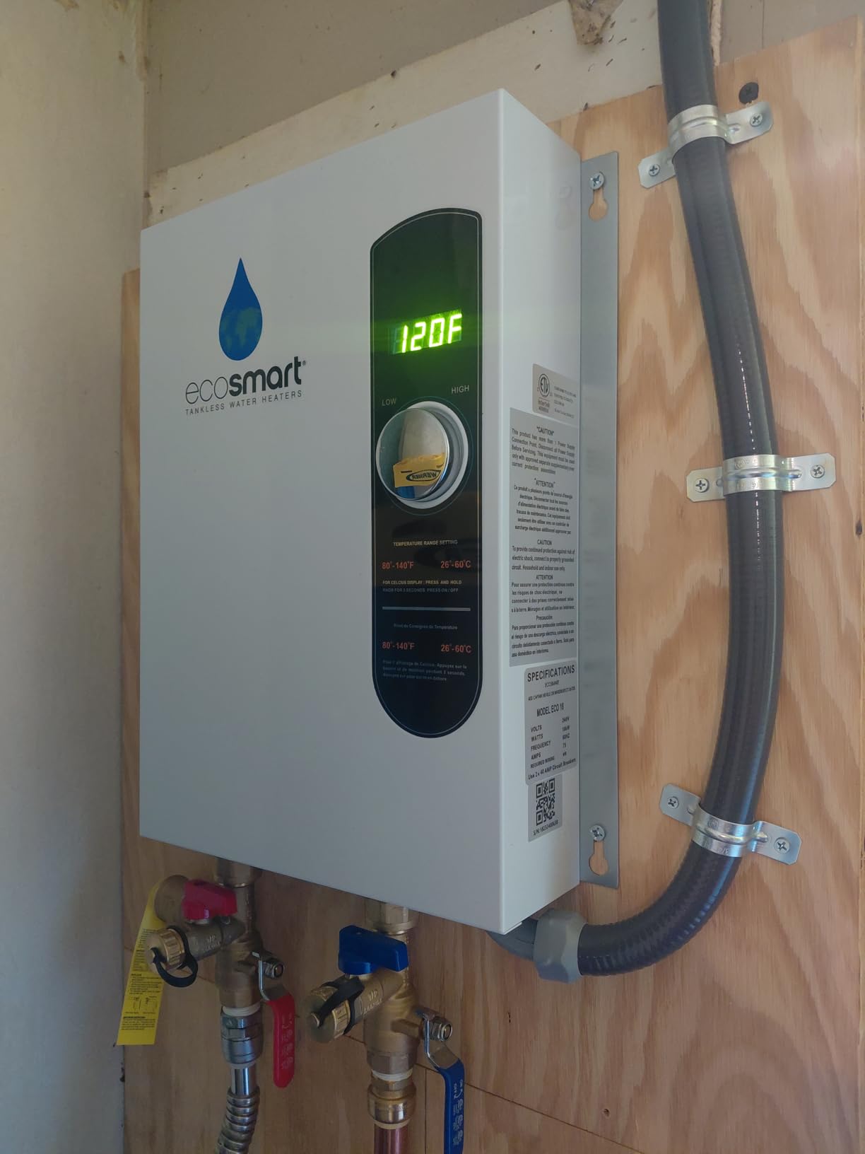 EcoSmart ECO 18 Electric Tankless Water Heater, 18 KW at 240 Volts with Patented Self Modulating Technology customer photo 1