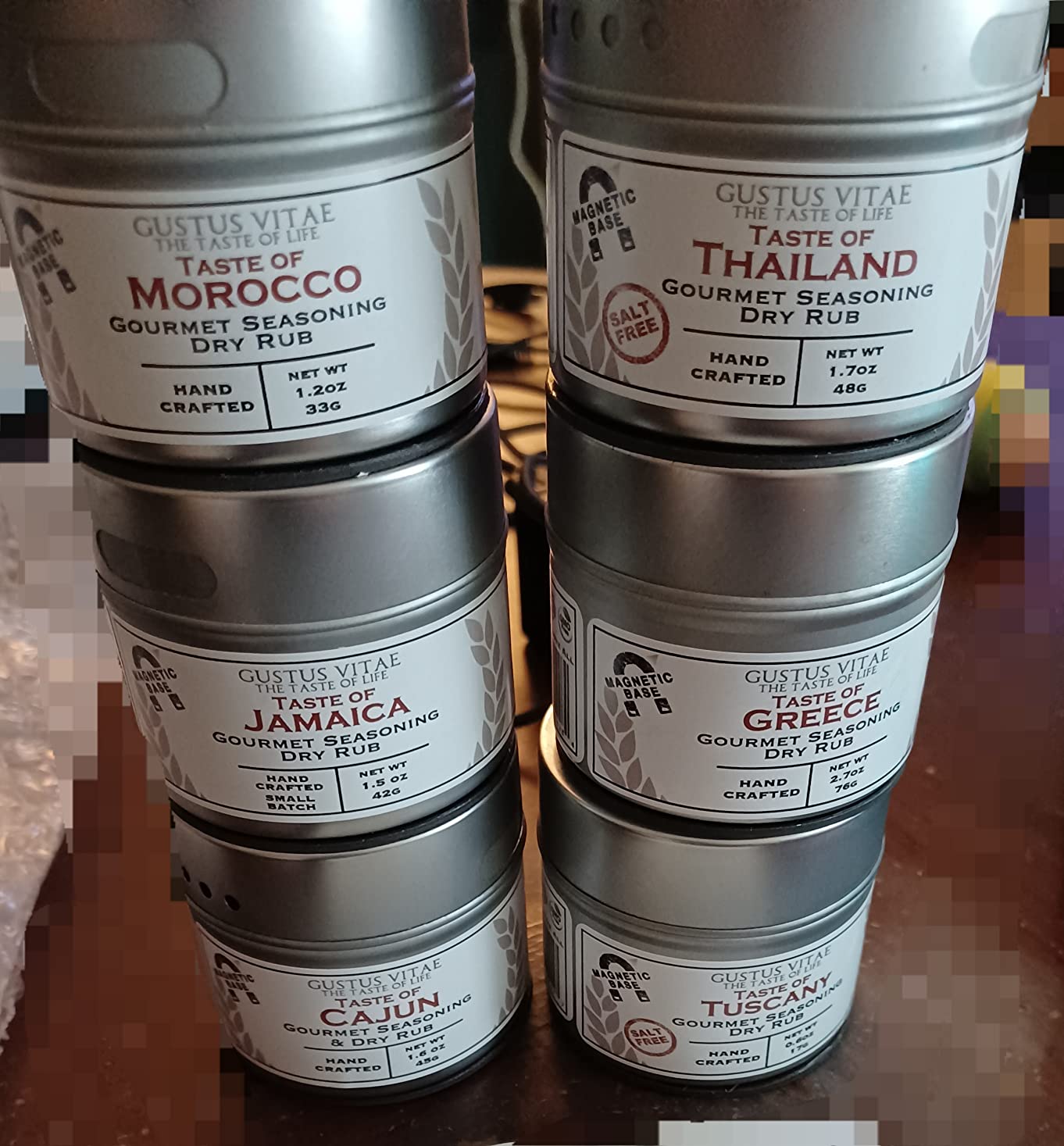 Gourmet World Flavors Seasoning Collection | Non GMO Verified | 6 Magnetic Tins | Spice Blends | Crafted in Small Batches by Gustus Vitae | #68 | All Natural | Premium Spice Blends | Global Variety Gift Pack | Small Batch | Non GMO | No MSG | Made in USA | Magnetic Tin customer photo 1