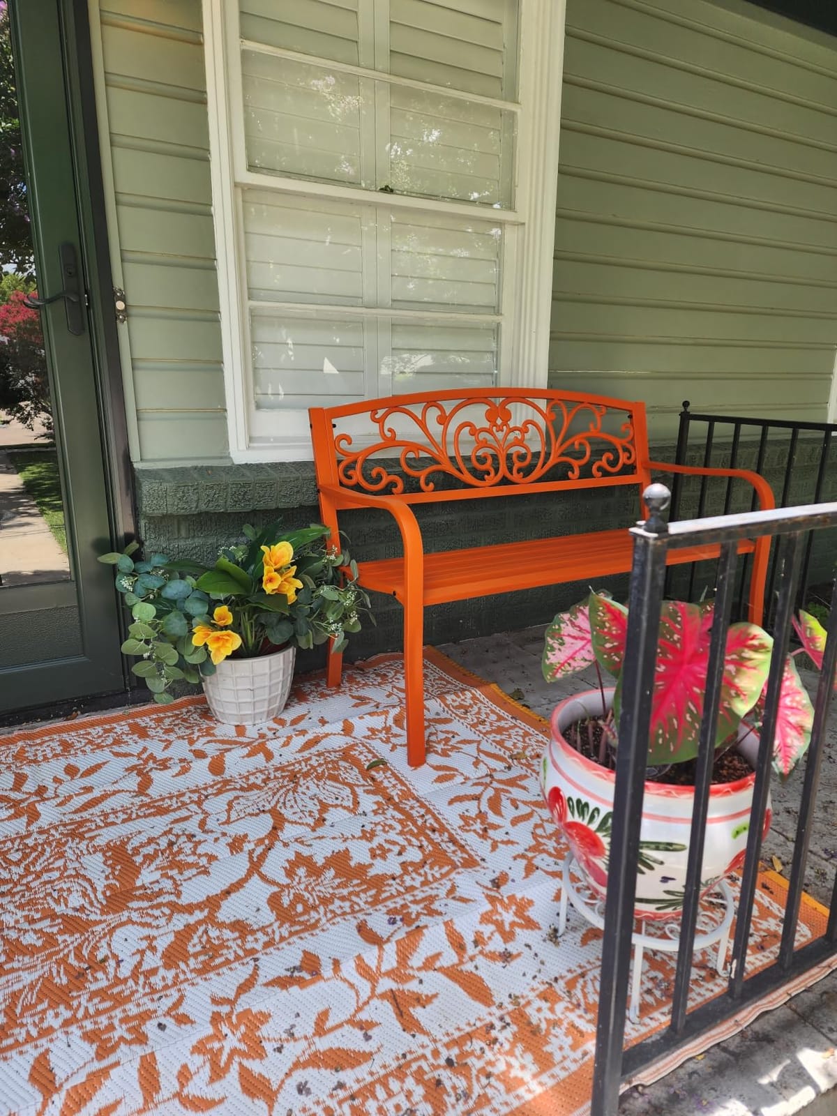 Best Choice Products Outdoor Bench Steel Garden Patio Porch Furniture for Lawn, Park, Deck w/Floral Design Backrest, Slatted Seat - Black customer photo 2
