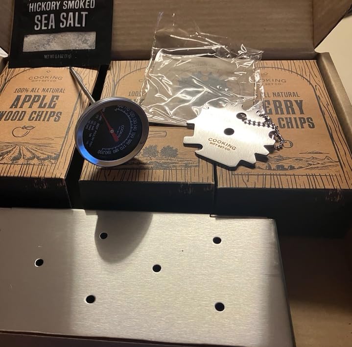 Grilling Accessories BBQ Smoker Box Grill Kit - Stainless Steel Smoke Box for Gas Grill and Charcoal with Wood Chips, Meat Thermometer and Scraper - Complete Outdoor BBQ Accessories Gift Set for Men customer photo 2