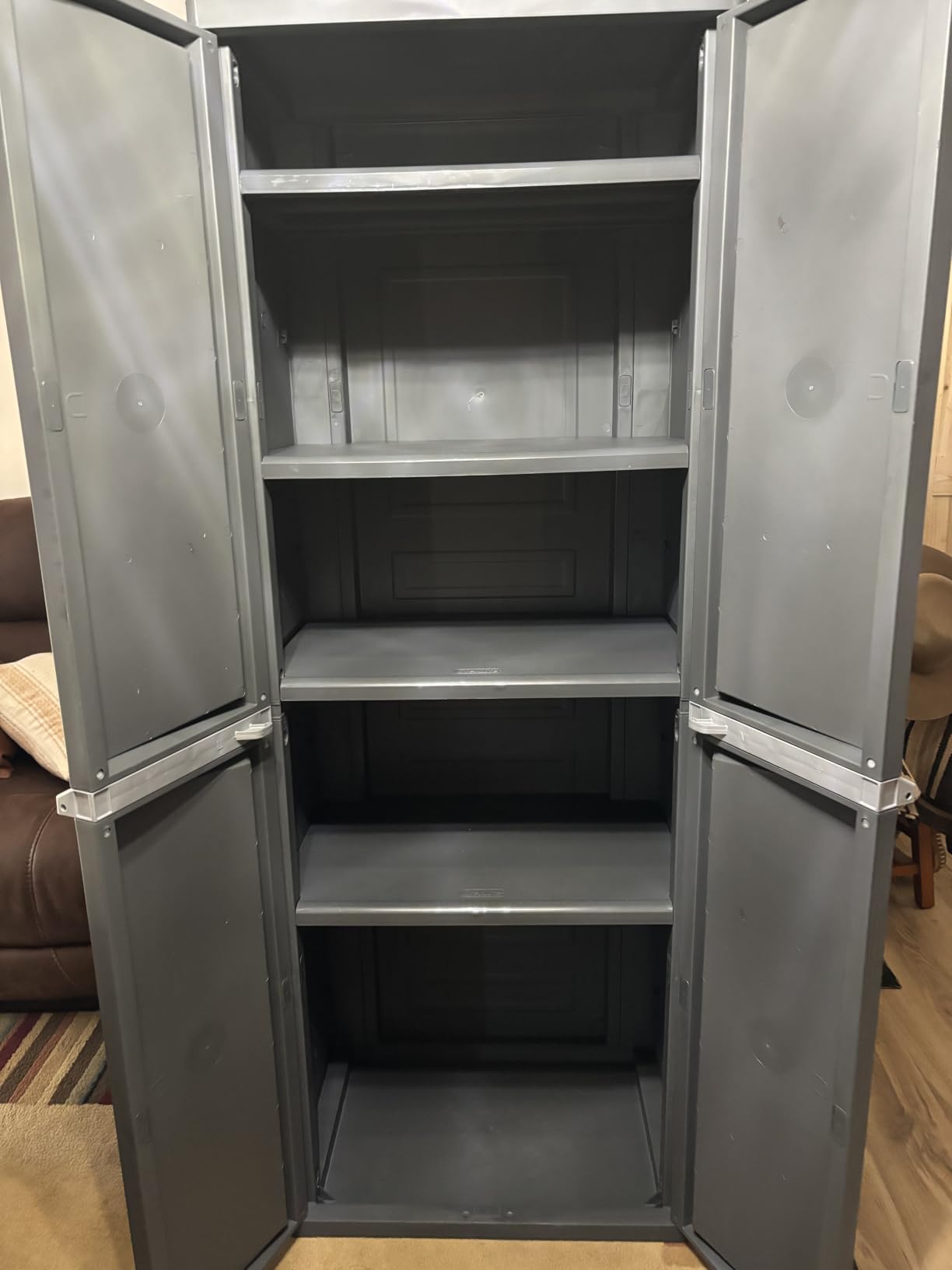 Sterilite 4 Shelf Cabinet, Lockable Utility Storage, Gray | Adjustable Shelves - Plastic Shelving Unit for Organizing Garage, Pantry, Basement, Laundry Room or Mudroom customer photo 1