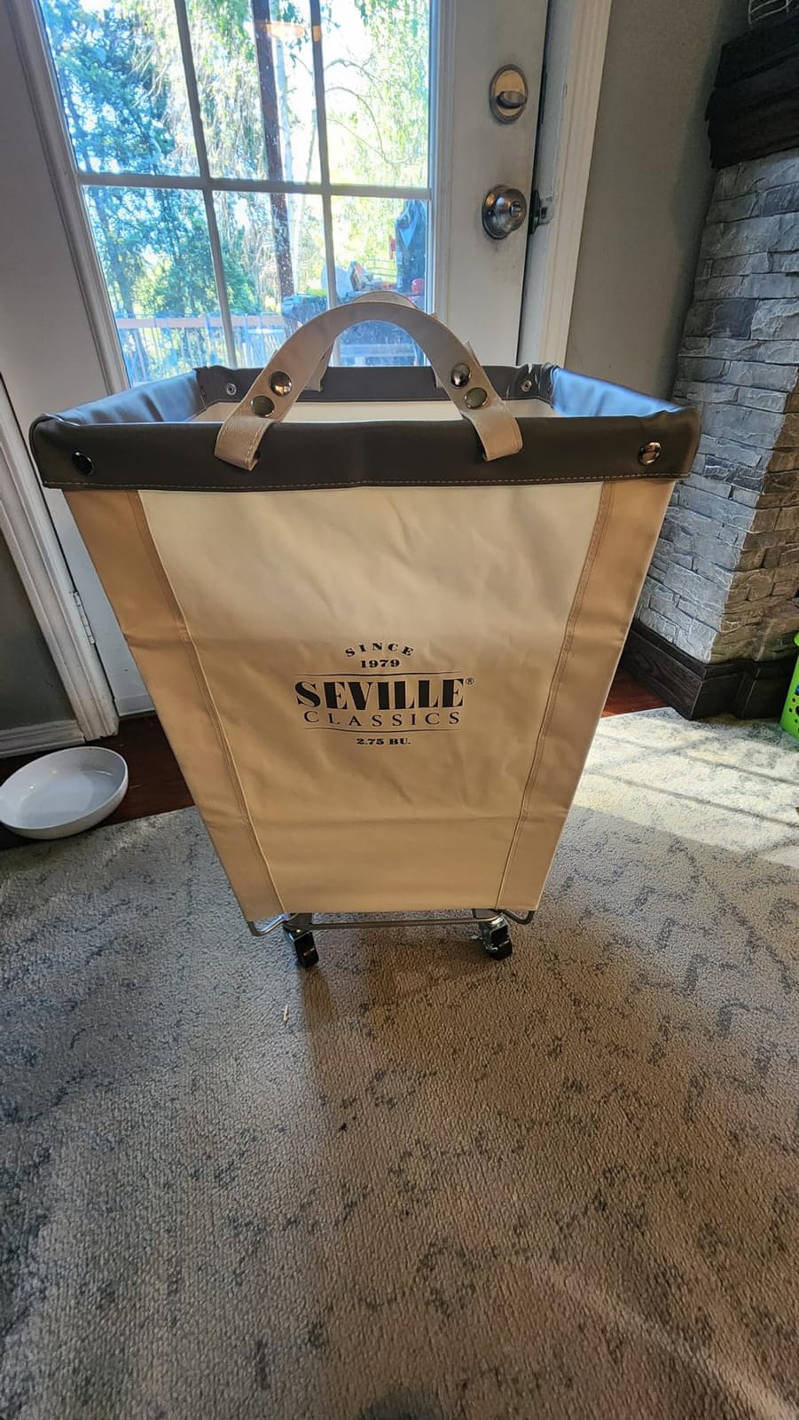 Seville Classics Large Commercial Heavy Duty Rolling Steel Frame Laundry Hamper Canvas Cart Bin, w/ Wheels for Hotel, Home, Closet, Bedroom (PATENTED), Cream, 18.1