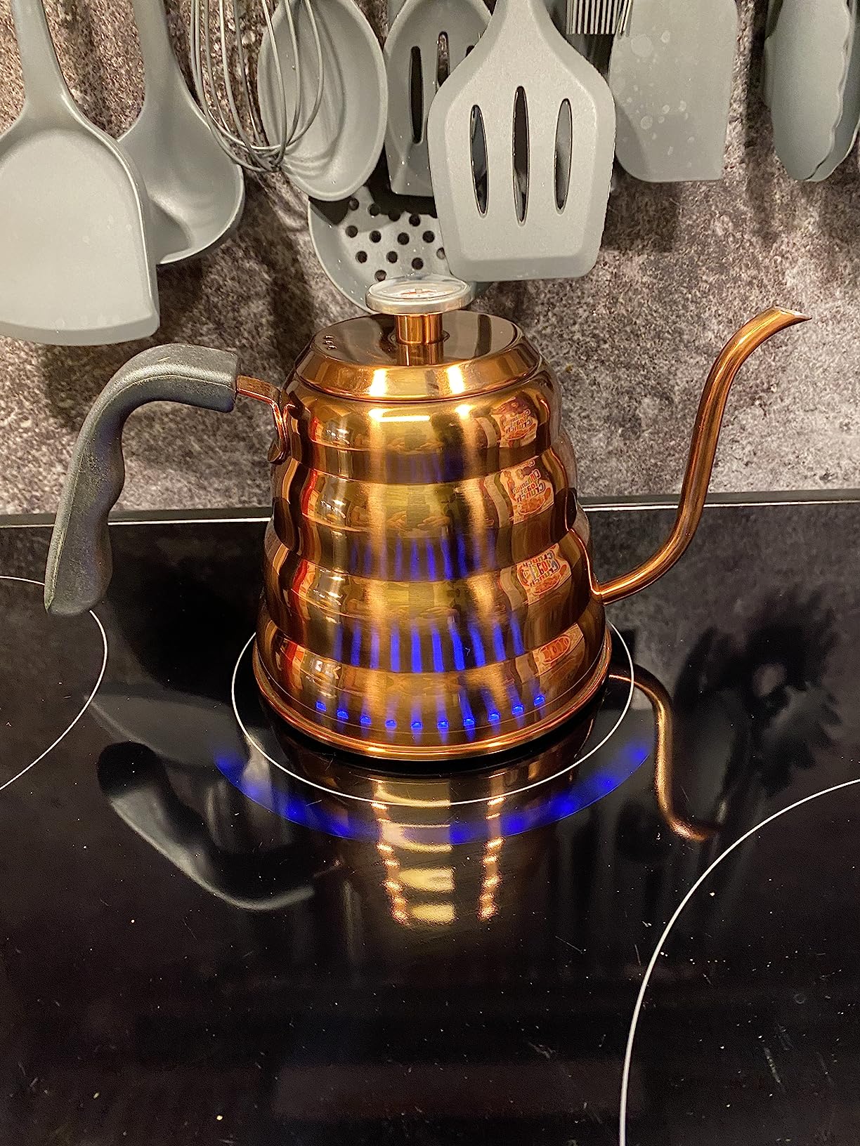 Barista Warrior Gooseneck Kettle with Thermometer - 1.2L Pour Over Coffee & Tea Kettle, 18/8 Stainless Steel Gooseneck Kettle Pot, Precision Pour Drip Spout, Suitable for All-Stoves (40 fl oz) customer photo 1