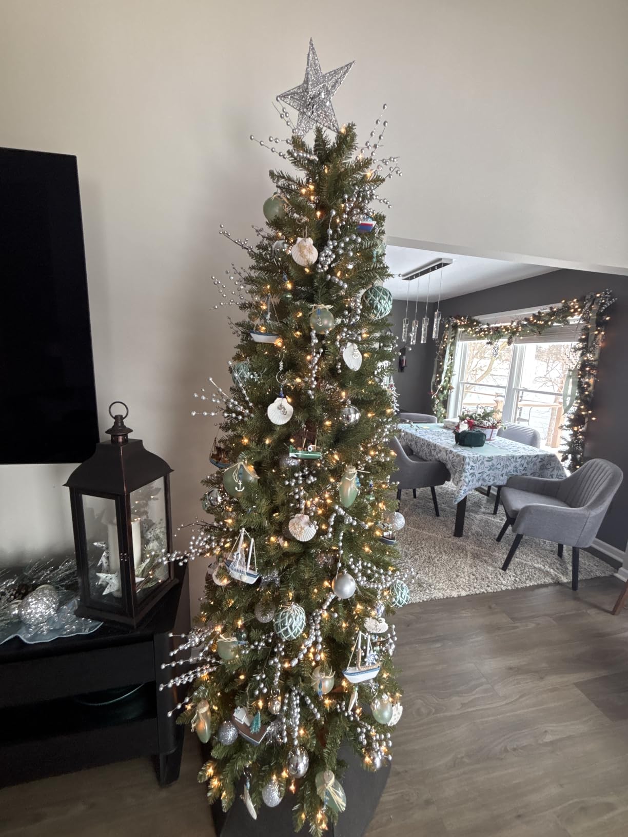Puleo International 7.5ft Pre-Lit Fraser Fir Pencil Christmas Tree with 350 Clear Lights, 1188 Realistic Dense Branch Tips, Easy Setup Artificial Trees with Sturdy Metal Stand customer photo 2