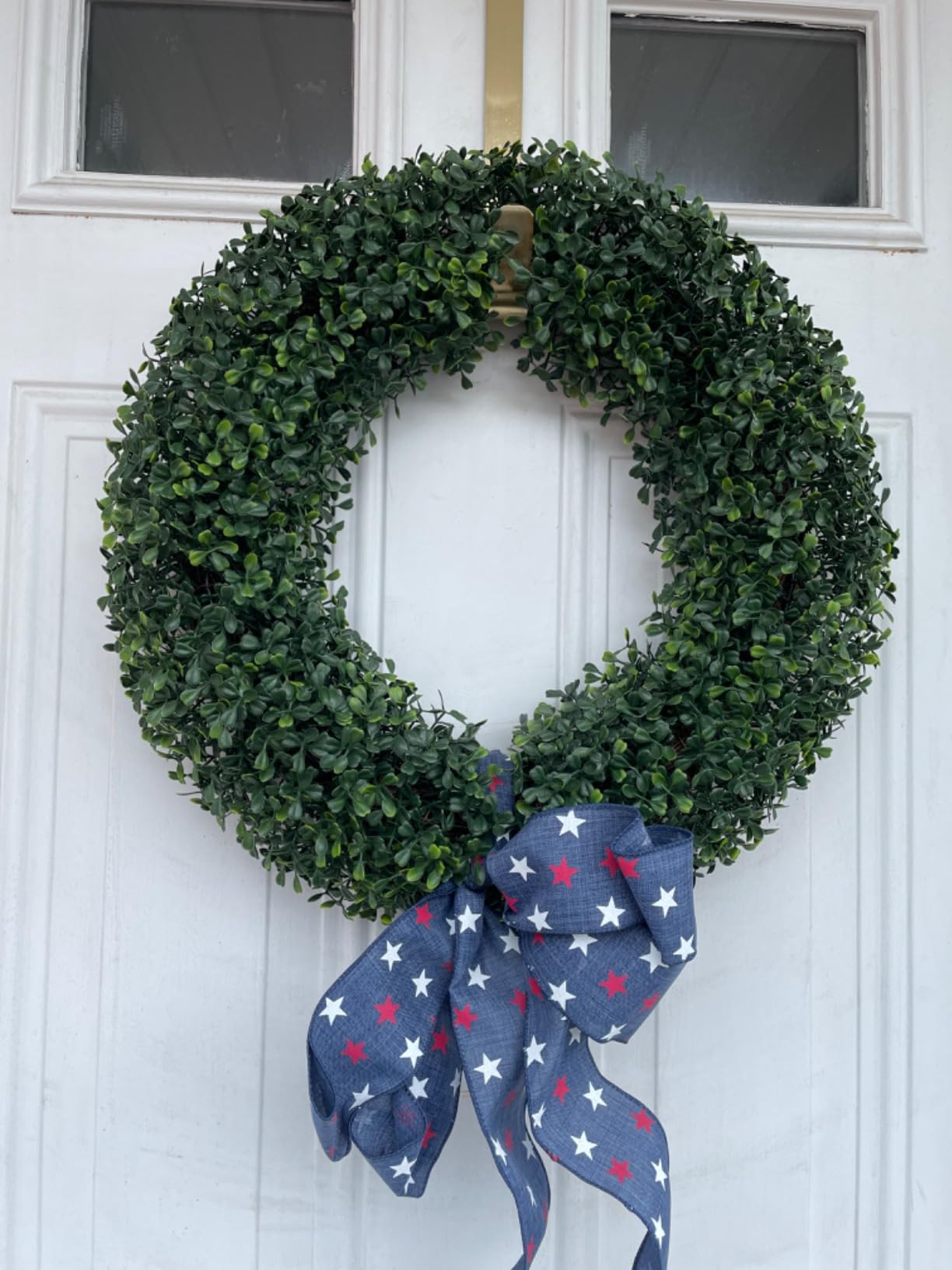 Pure Garden Round Boxwood Wreath for Front Door, Green, 19.5
