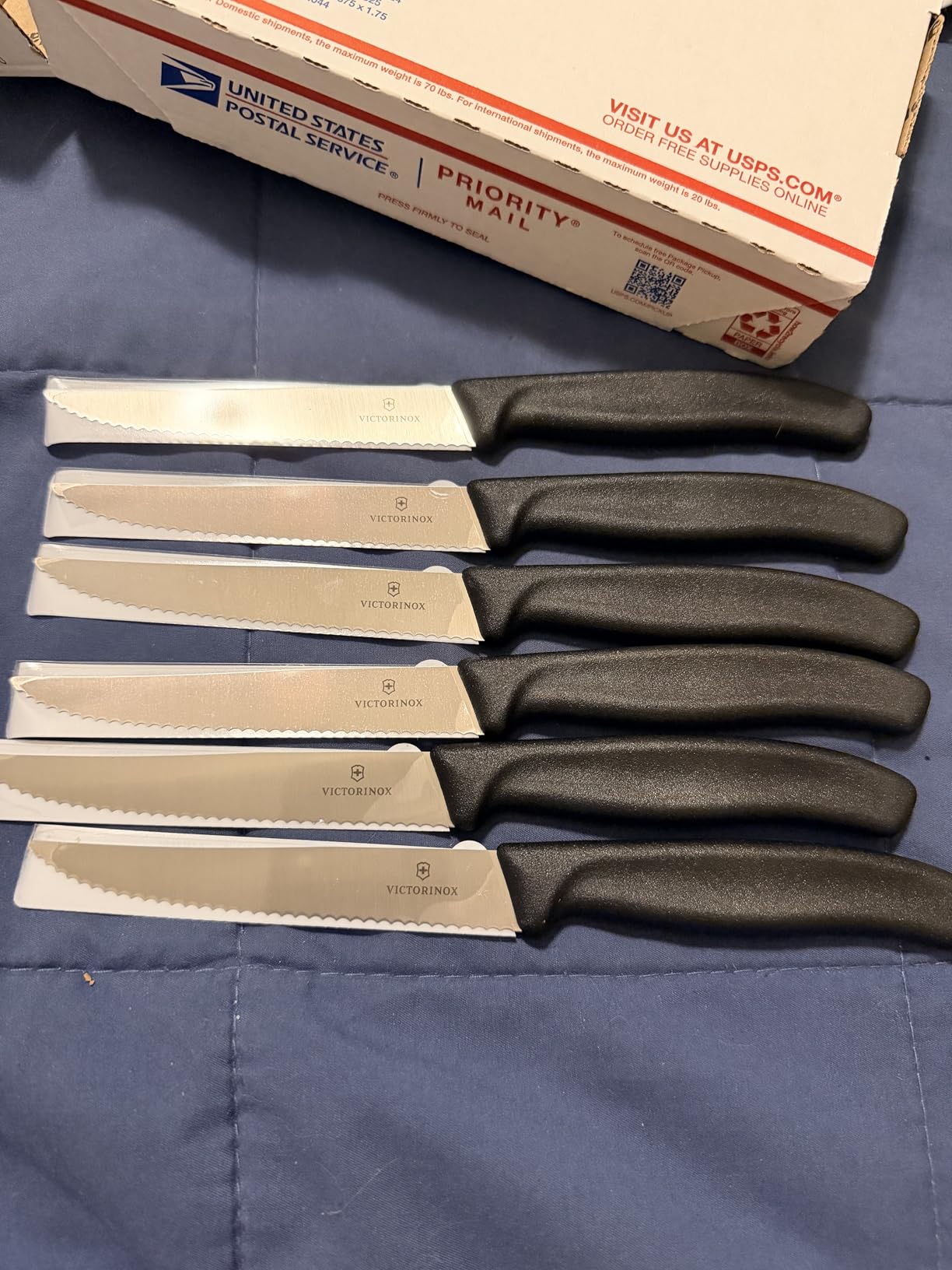 Victorinox Swiss Classic 6-Piece Steak Knife Set - Serrated Edge, Black | Wavy 4.3 in stainless steel blades with ergonomic polypropylene handles for slicing sirloin, rump, and ribeye cuts customer photo 1