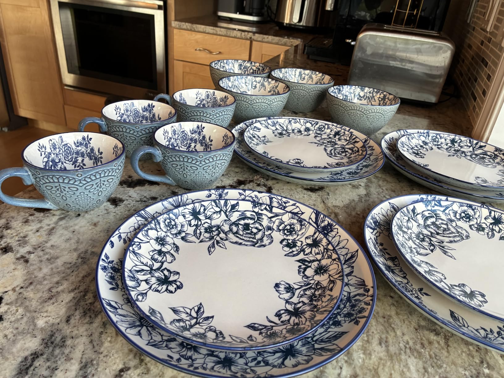 Pfaltzgraff Gabriela Blue 16-Piece Dinnerware Set, Service for 4, Durable Stoneware Plates, Bowls, and Mugs with Elegant Blue Pattern, Dishwasher Safe customer photo 2