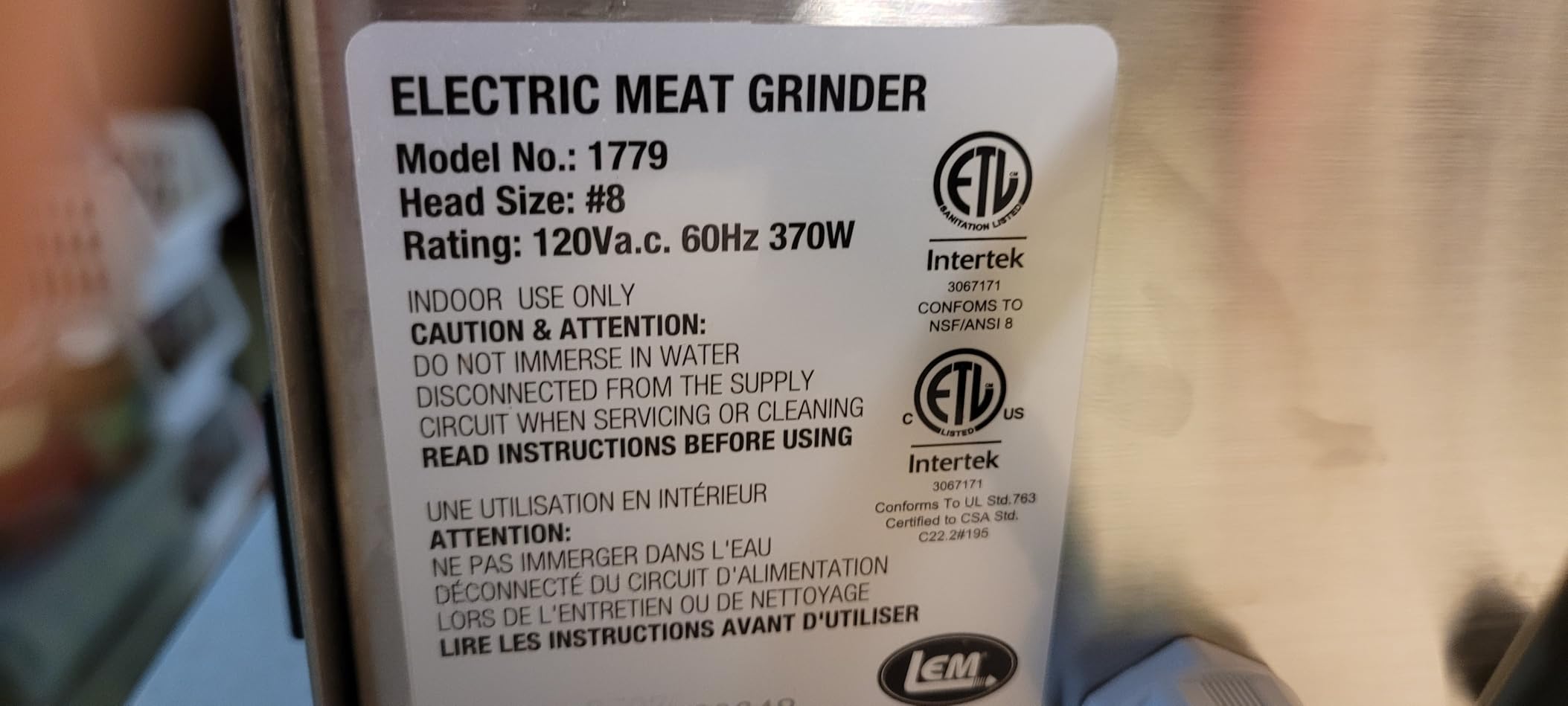 LEM Products BigBite #12 Meat Grinder, 0.75 HP Commercial-Quality Stainless Steel Electric Meat Grinder for Home Use, Heavy-Duty Food Processor for Grinding, Sausage Stuffing, Cooking customer photo 2