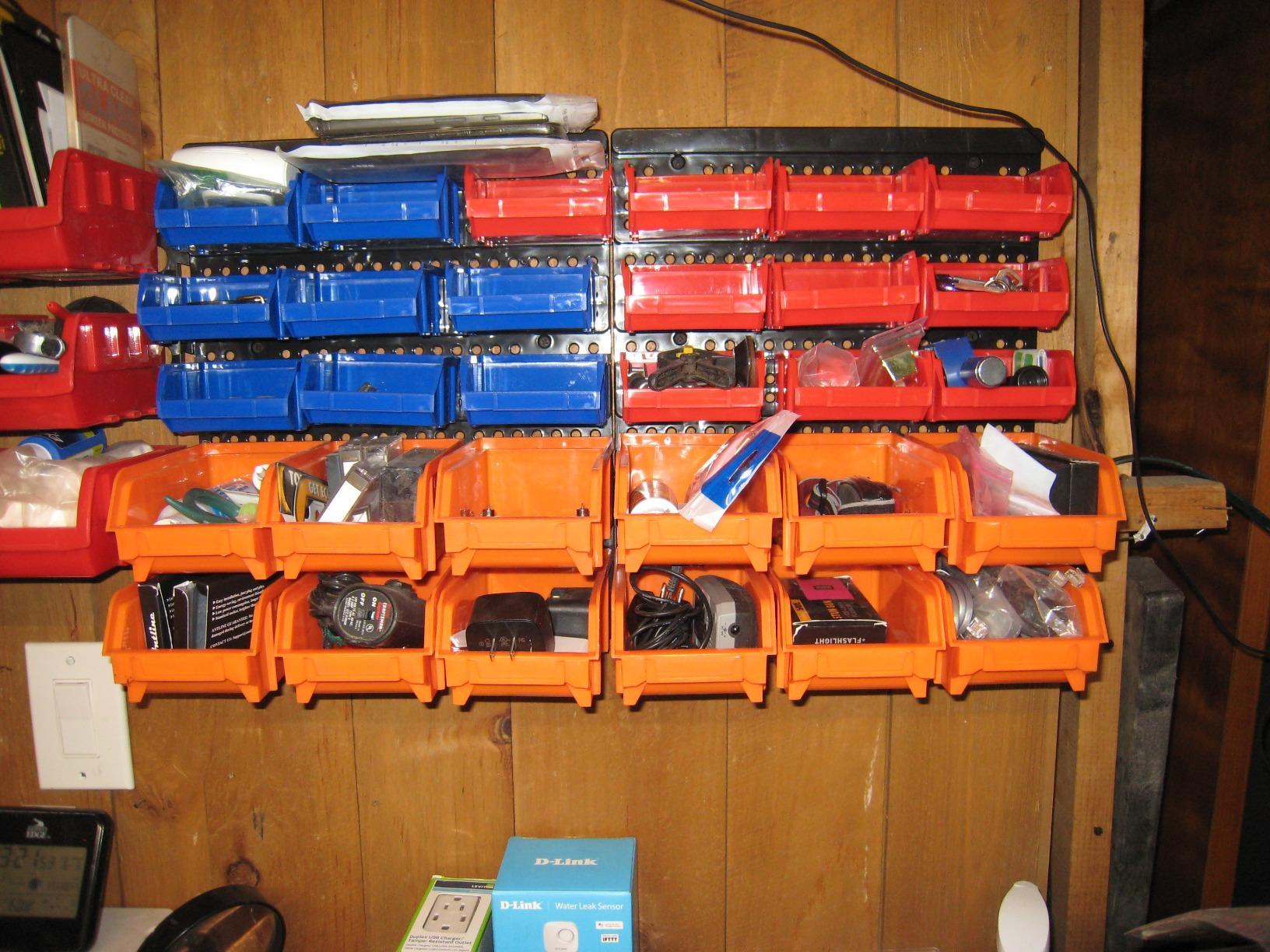 HORUSDY Wall Mounted Storage Bins Parts Rack 30PC Organizer Garage Plastic Shop Tool, Blue, Orange, Red customer photo 2