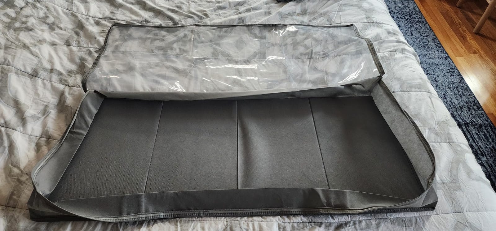 Amazon Basics Under Bed Storage Bags for Clothes and Blankets, Foldable Fabric Zipper Container with Clear Window and Reinforced Handles, Space Saving, 18 x 42 x 6 inches, Gray, 2-Pack customer photo 2