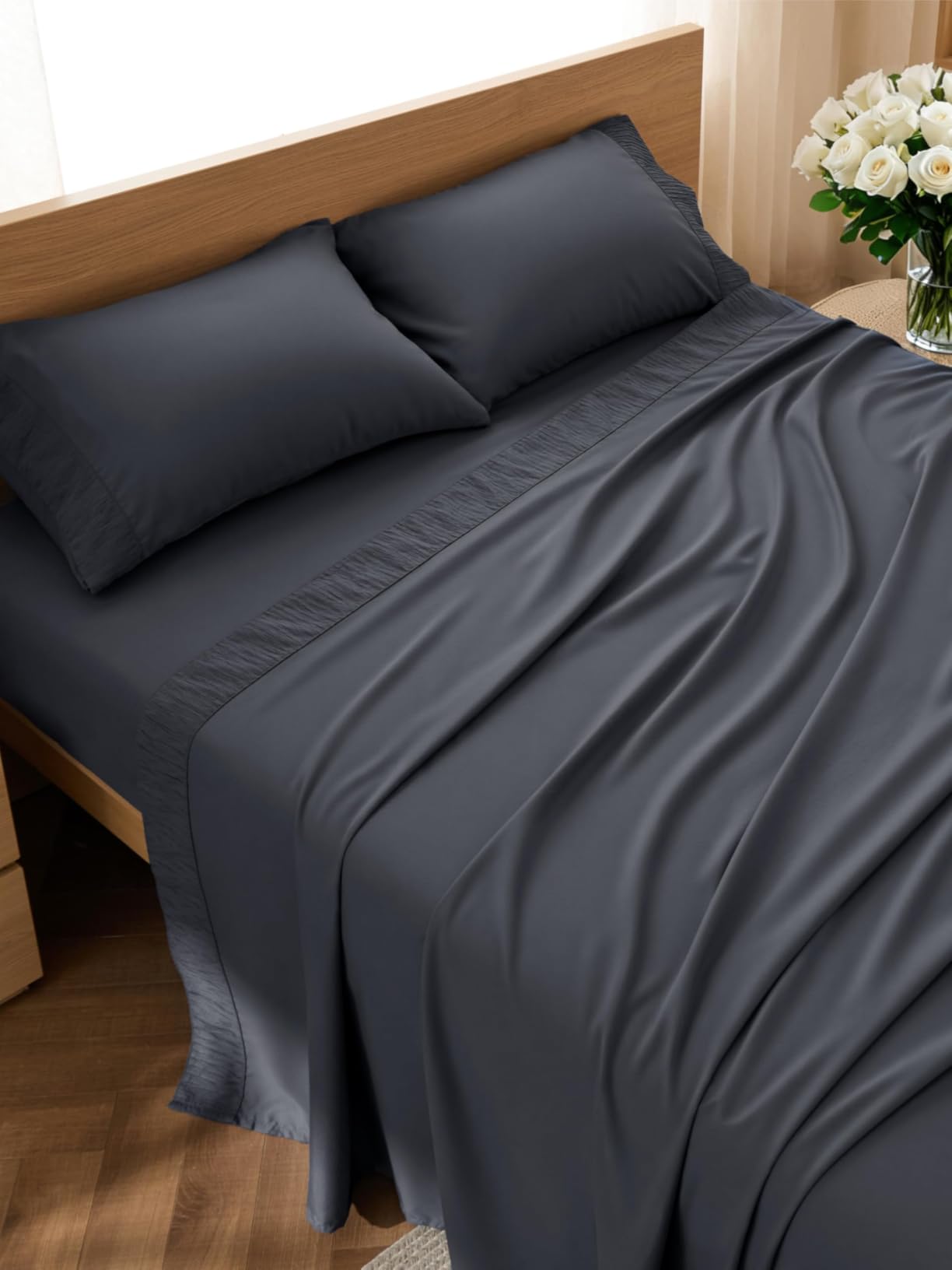 Bedsure Queen Sheet Set - 4 Pieces Soft, Breathable, Cooling Bed Sheets | Hotel Luxury Bedding, Oeko-Tex, Easy Care, Deep Pocket, Fade Resistant, Shrink Resistant, Sturdiness, Emboss Design customer photo 2