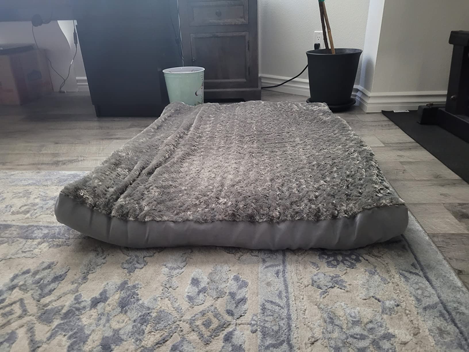FurHaven Orthopedic Dog Bed for Large Dogs, Mattress Style Bed, Egg Crate with a solid Orthopedic Foam Base for Joint Support, Washable Cover, Jumbo Plus XXL, Plush Faux Fur & Suede, Gray customer photo 1