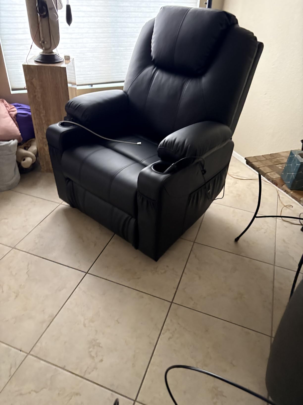 MCombo Power Lift Recliner Chair for Elderly, Heat and Massage 7040 (Medium) | FSC Certified, USB & Type C Charging Port, Cup Holders, Side Pockets, Dark Brown Faux Leather customer photo 2