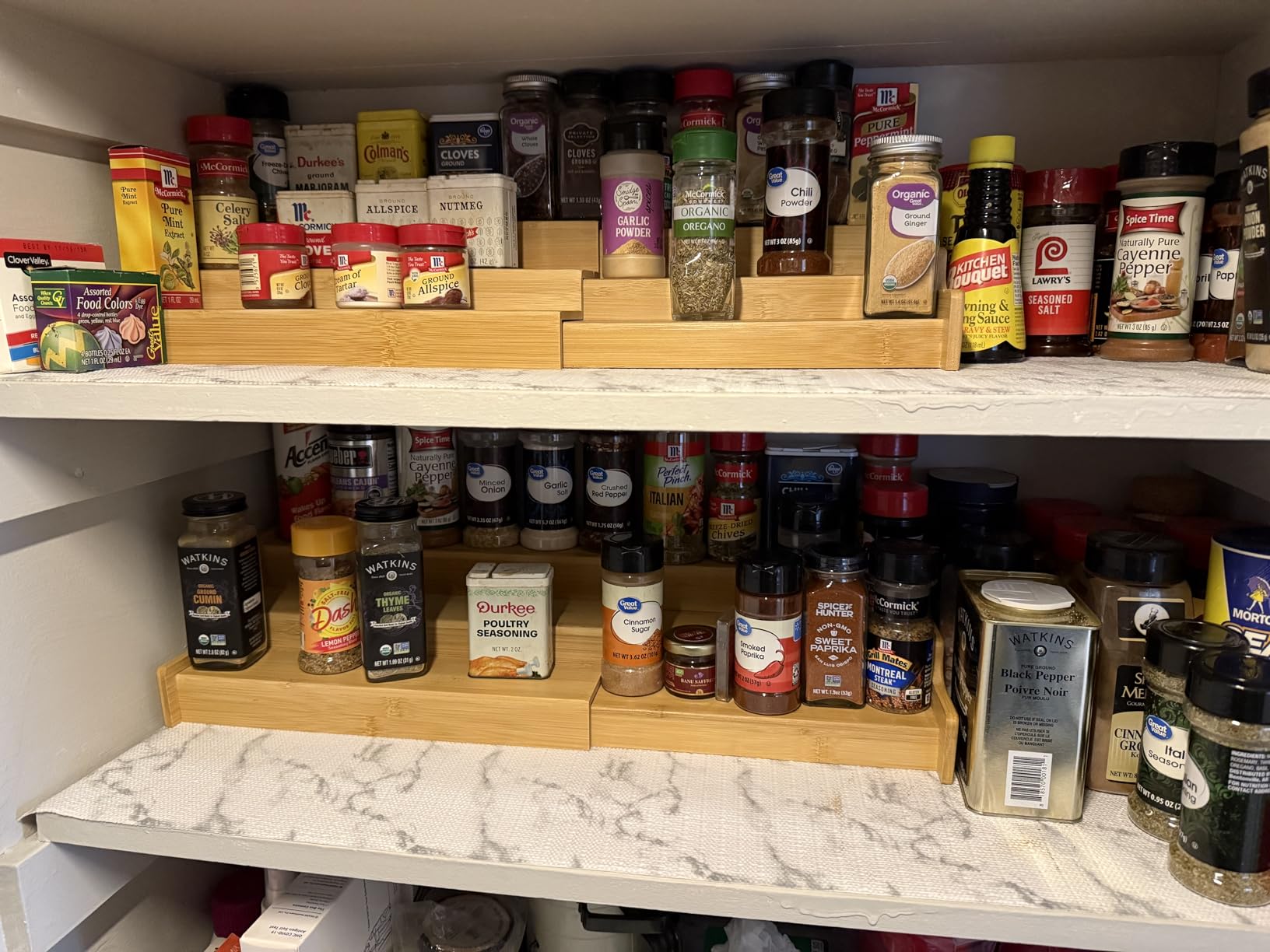 Spice Rack Kitchen Cabinet Organizer- 3 Tier Bamboo Expandable Display Shelf Yellow customer photo 2