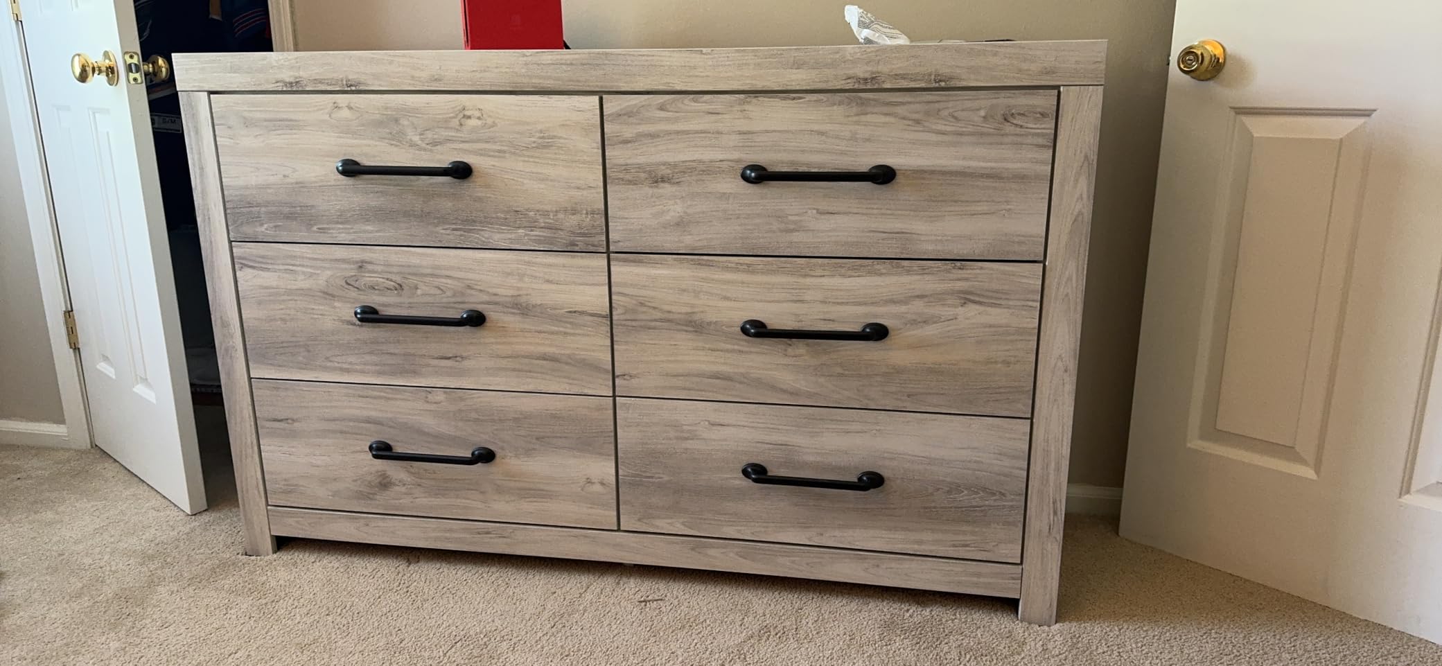 Signature Design by Ashley Rustic 6 Drawer Bedroom Dresser, Drystan, Faux linen drawer lining, Rustic brown finish with subtle teal accents, Sturdy 59-inch wide engineered wood frame customer photo 1