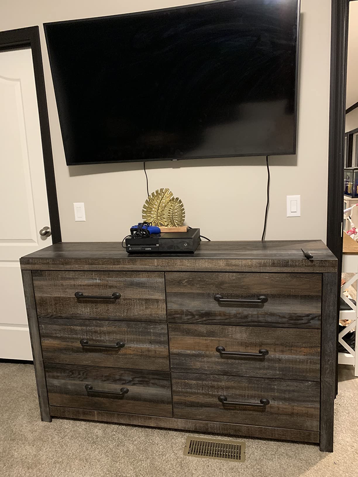 Signature Design by Ashley Rustic 6 Drawer Bedroom Dresser, Drystan, Faux linen drawer lining, Rustic brown finish with subtle teal accents, Sturdy 59-inch wide engineered wood frame customer photo 2