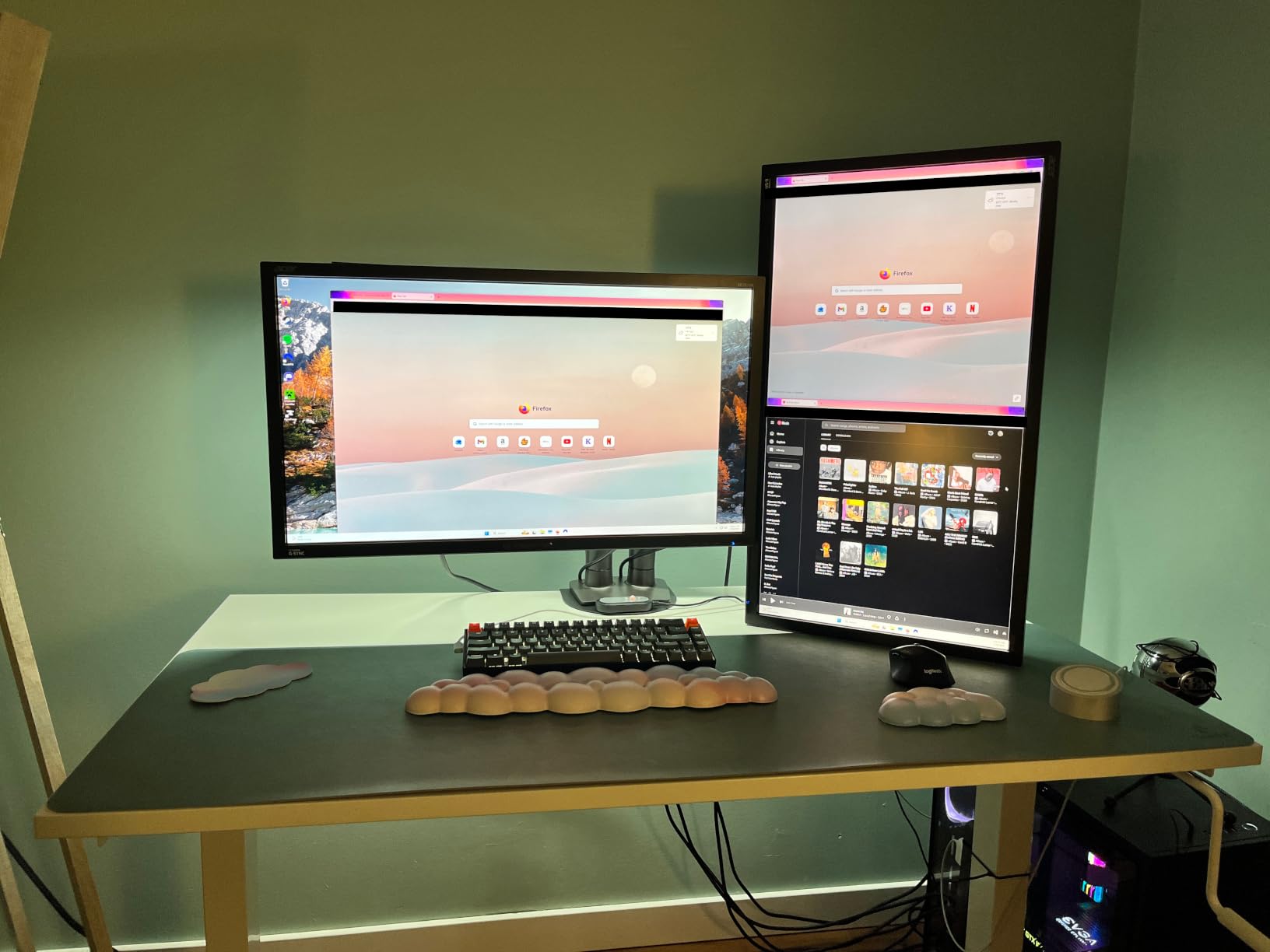 HUANUO FlowLift Dual Monitor Stand, Fully Adjustable Gaming Monitor Desk Mount for 13-32