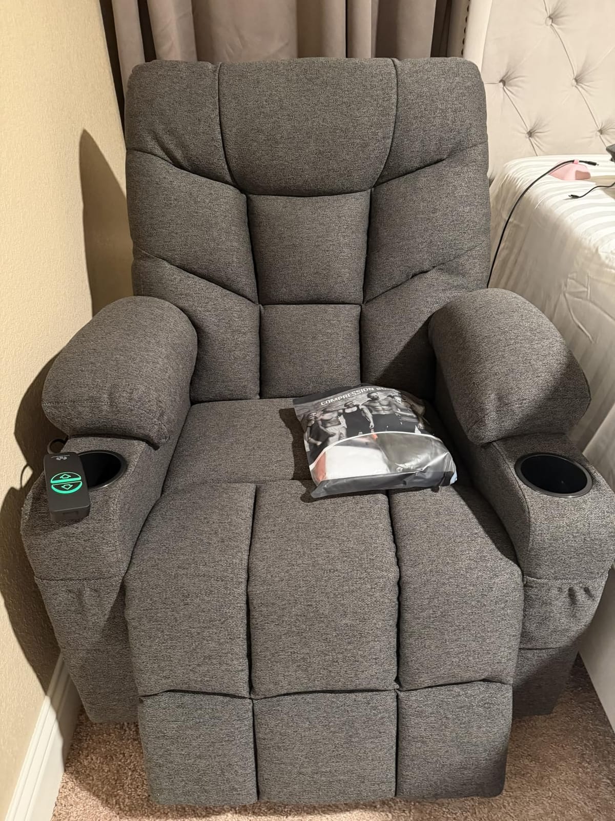 MCombo Power Lift Recliner for Elderly, Fabric 7287 (Dark Gray, Medium) | Stand Assist, 140° Recline, 4.7