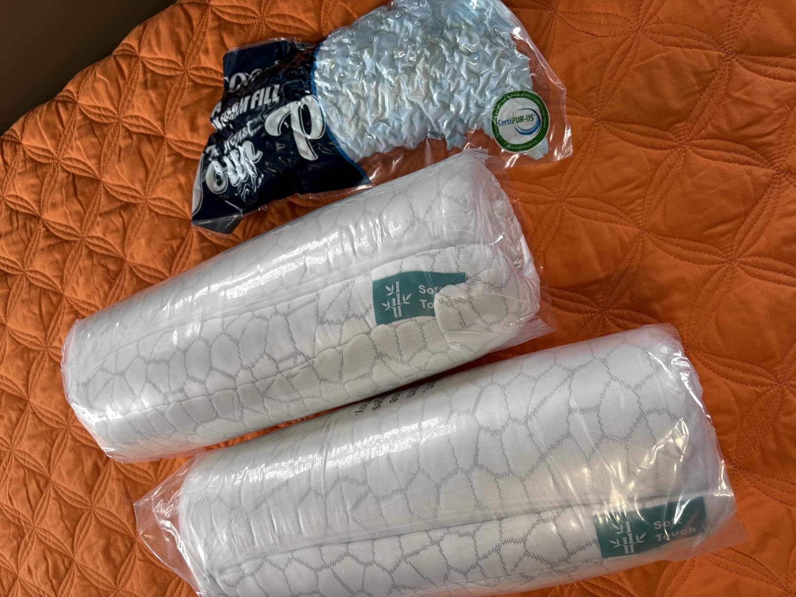 QUTOOL Cooling Pillow for Sleeping, CertiPUR-US Shredded Memory Foam Queen Pillows Set of 2, Cool Pillow for Hot Sleepers Adjustable Firm Pillow for Side, Back, Stomach Sleepers Soft Yet Support, White customer photo 2