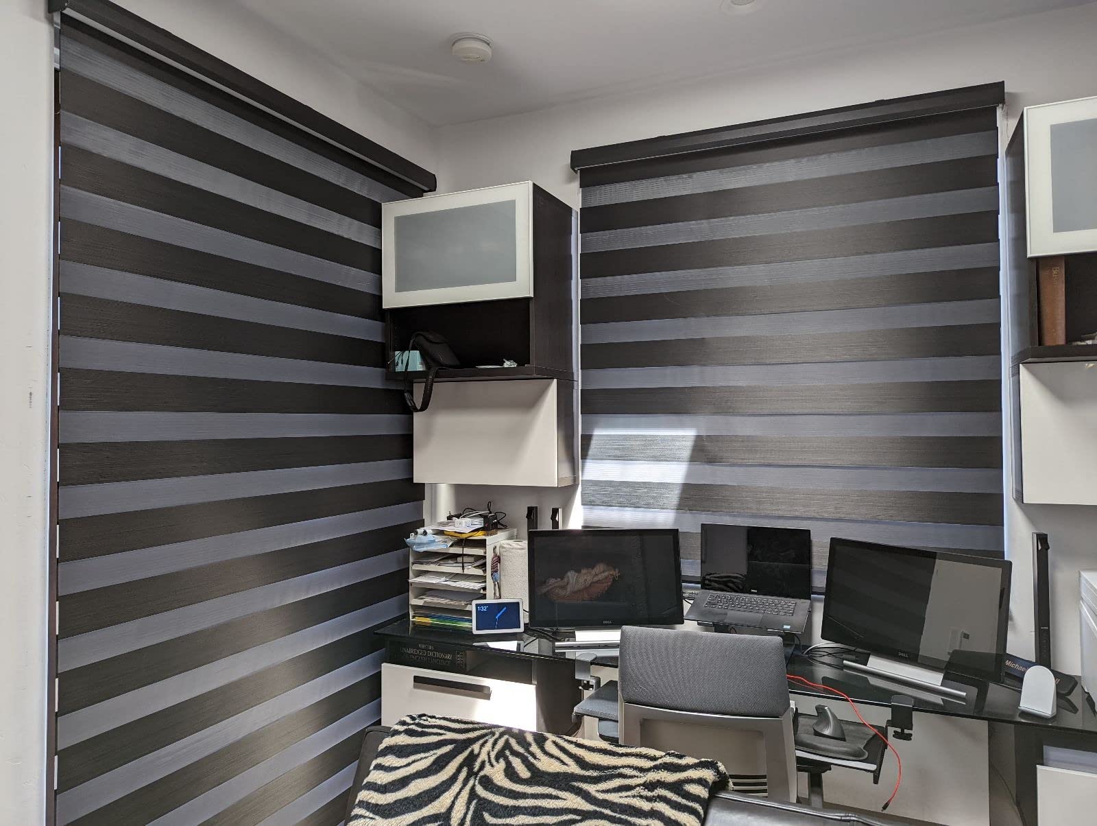 Graywind Motorized Zebra Blinds for Windows, Blackout Smart Blinds with Remote Control, Dual Layer Custom Zebra Shades Work with Alexa, Google Home, Apple Homekit, Classic White customer photo 2