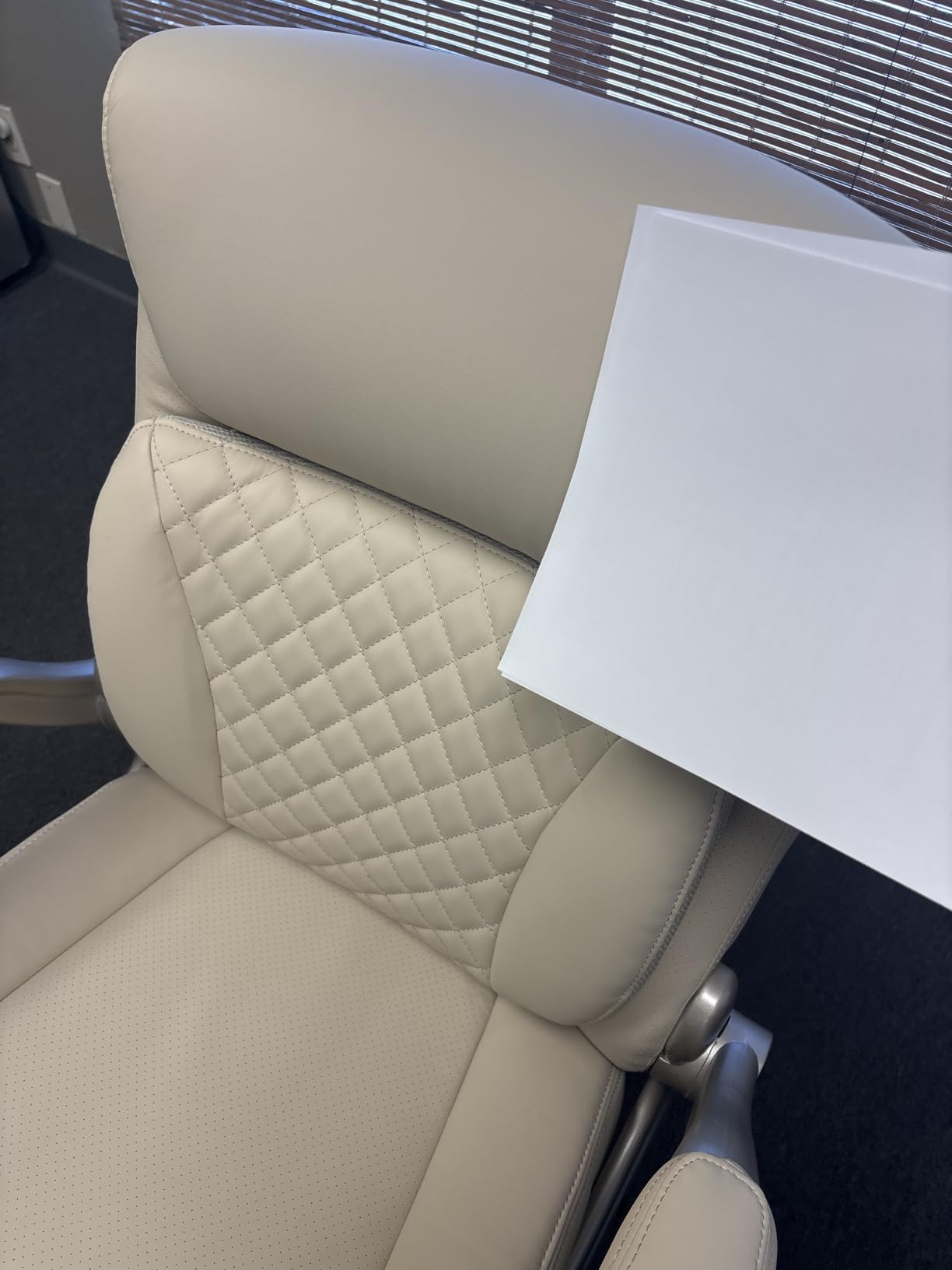 Amazon Basics Ergonomic Executive Office Desk Chair with Lumbar Support, Flip-up Armrests, Adjustable Height, Cream Leather customer photo 1