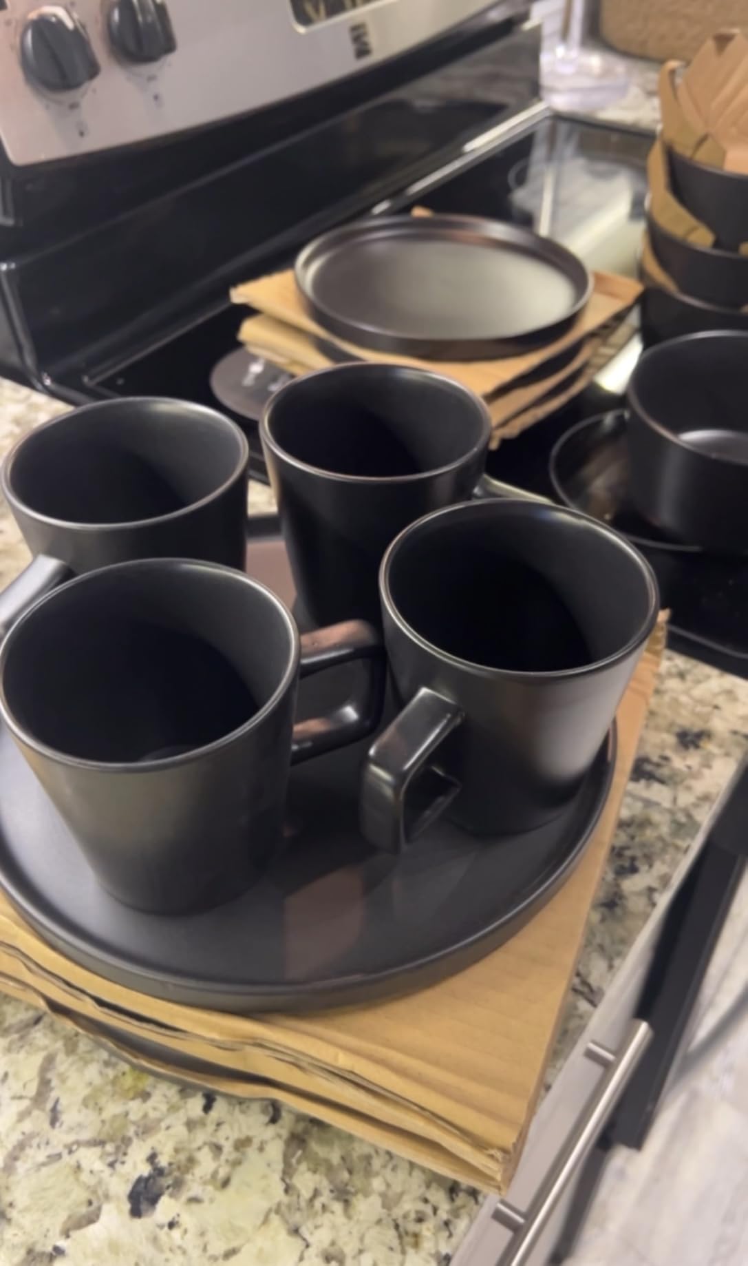 Stone Lain Celina Stoneware 16 Piece Dinnerware Set, Plates and Bowls, Black Matte Dish, Service for 4 - Minimalist Round Style, Microwave & Dishwasher Safe customer photo 1