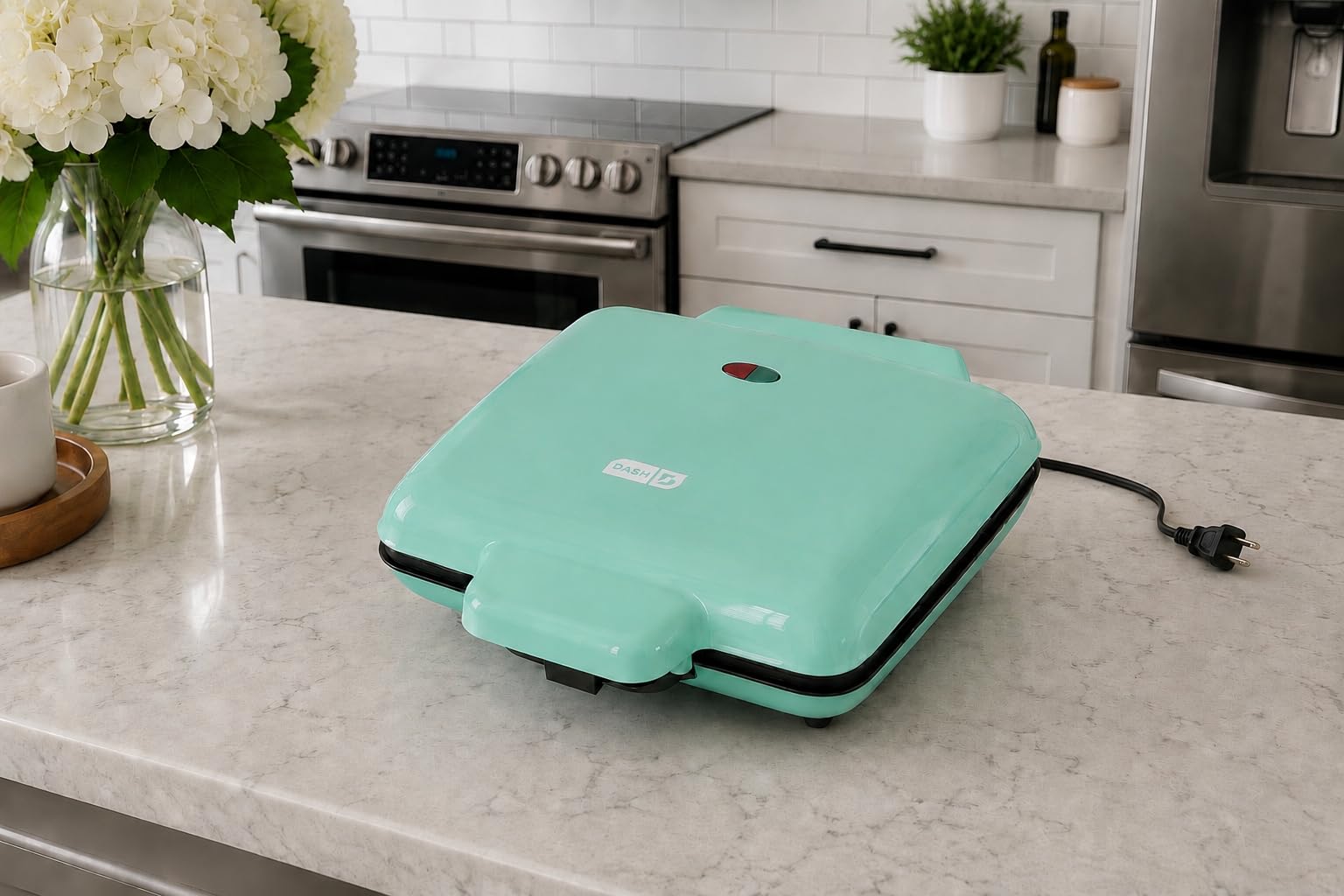 DASH No-Drip Waffle Maker: Waffle Iron 1200W + Waffle Maker Machine For Waffles, Hash Browns, or Any Breakfast, Lunch, & Snacks with Easy Clean, Non-Stick + Mess Free Sides - Aqua | Small Waffle Iron for Families, Kids Breakfast Sandwiches, Waffle Sticks, Chaffles & Hash Browns, Nonstick customer photo 2