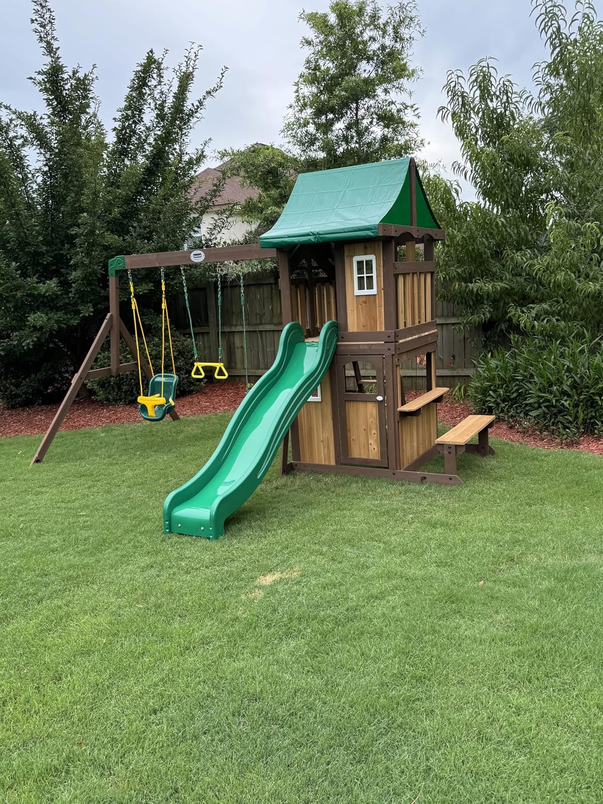Backyard Discovery Lakewood Cedar Wood Swing Set with Wave Slide, Clubhouse, Playhouse, Snack Bar Window, Picnic Area, Belt Swings, Trapeze, Full Front Door, Windows, Step Ladder, Outdoor Playset customer photo 2