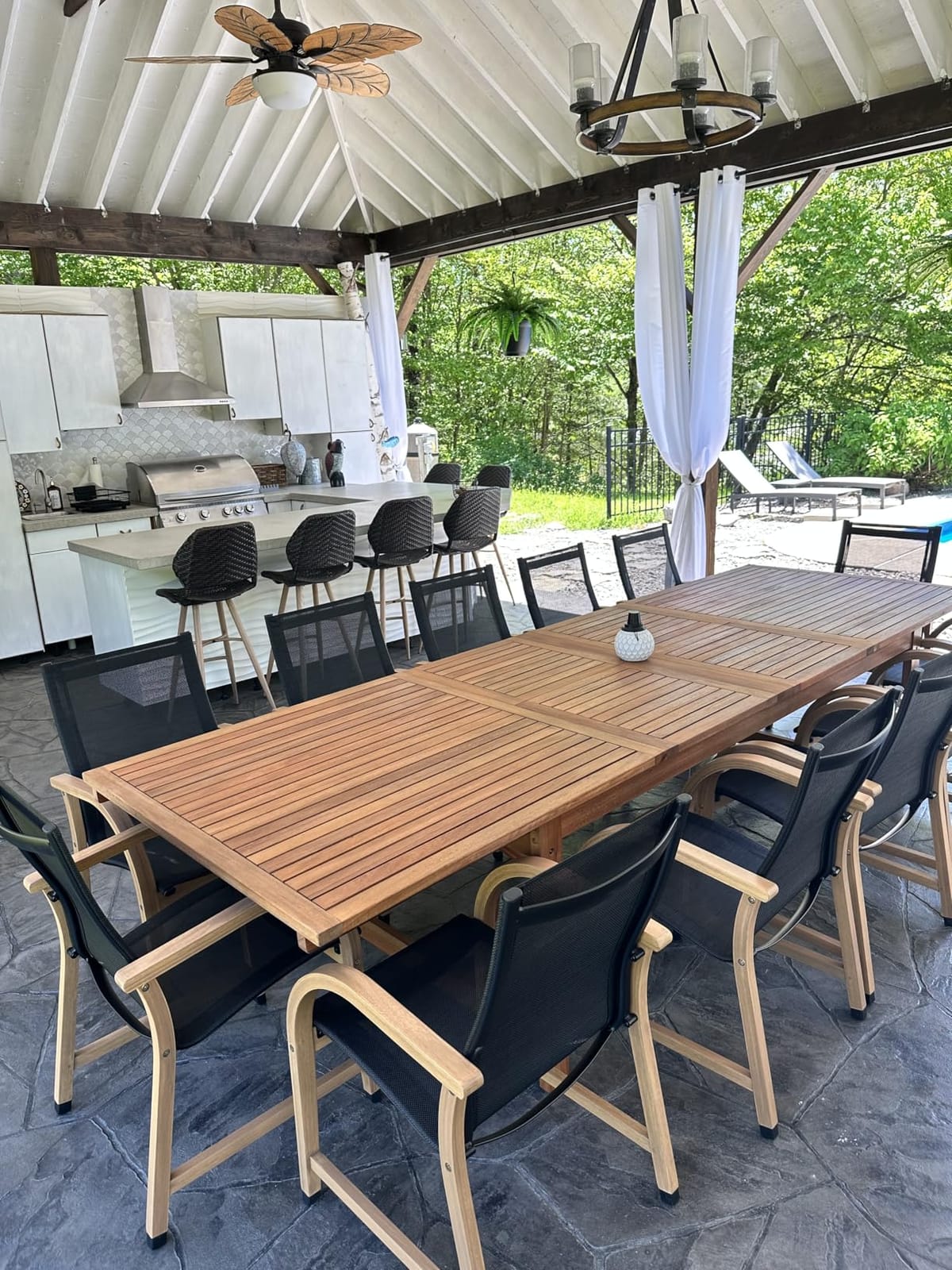 Amazonia Franklin 9-Piece Rectangular Extendable Patio Dining Set Teak Finish and Weather-Net Technology Ideal for Outdoors and Indoors customer photo 1