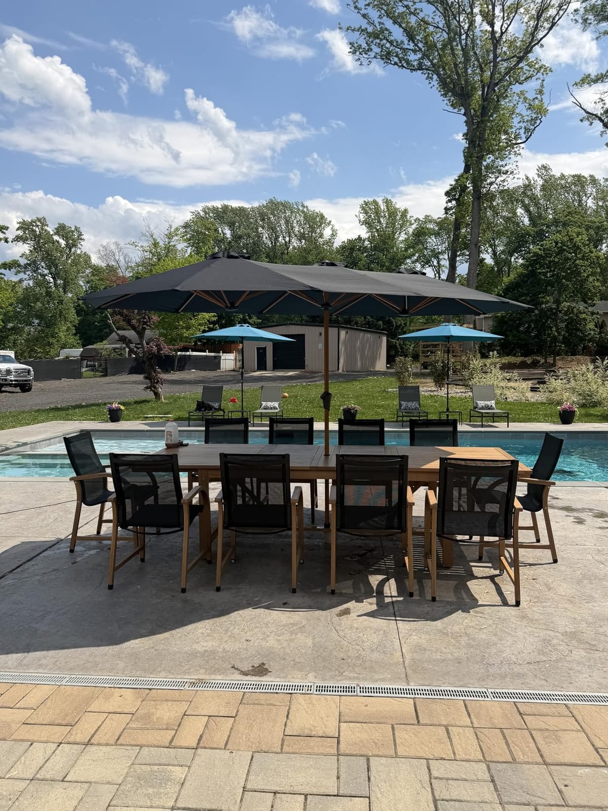Amazonia Franklin 9-Piece Rectangular Extendable Patio Dining Set Teak Finish and Weather-Net Technology Ideal for Outdoors and Indoors customer photo 2